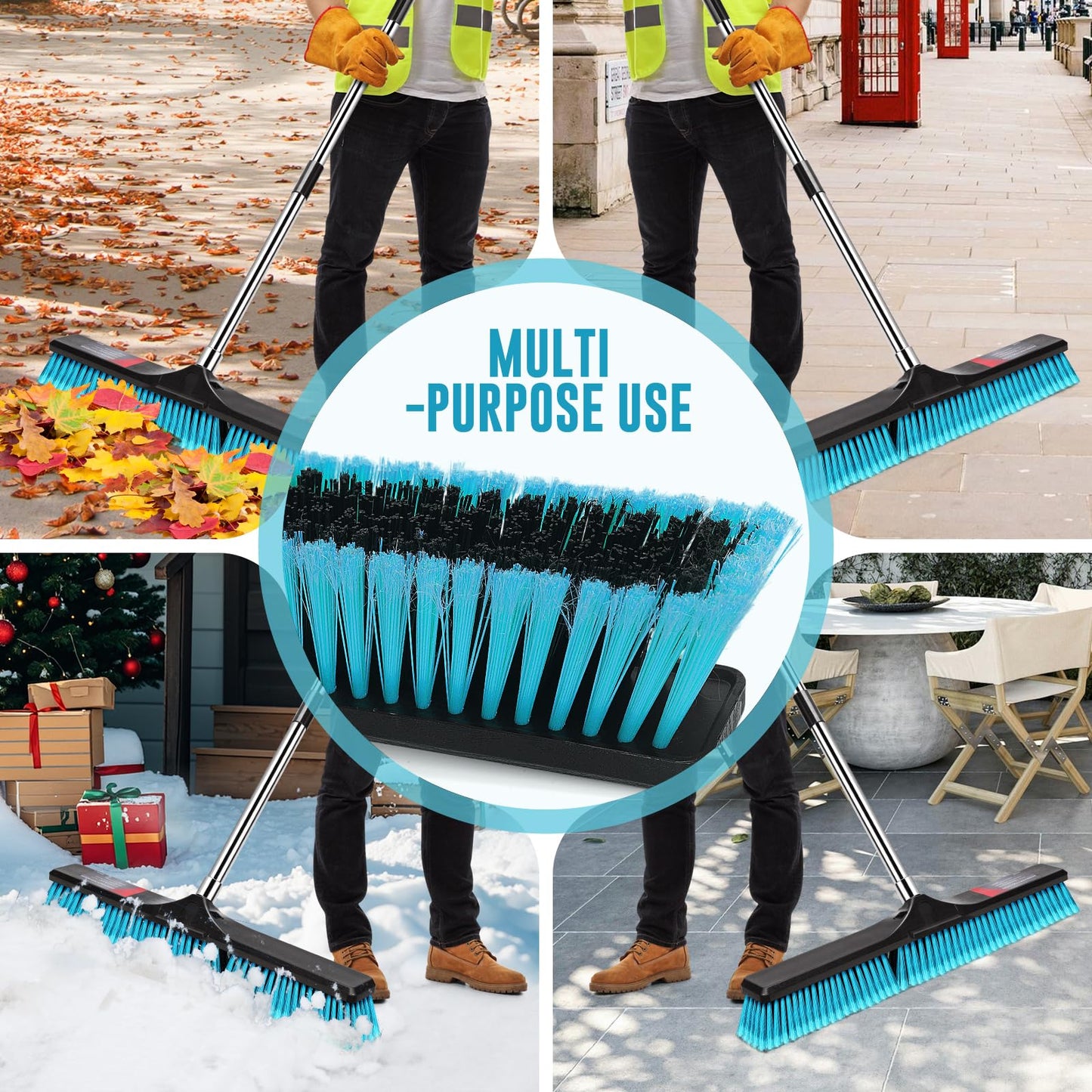24" Push Broom Outdoor Heavy Duty, Commercial Push Broom for Cleaning with 55" Long Handle and Stiff Bristles, Large Shop Broom for Driveway Garage Yard Patio Warehouse Concrete Floor Cleaning