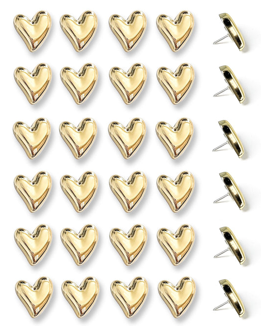 30 pcs - Heart Decorative Pins, Gold Cute Pins for Bulletin Board, Office or Home (30Pcs-Gold)