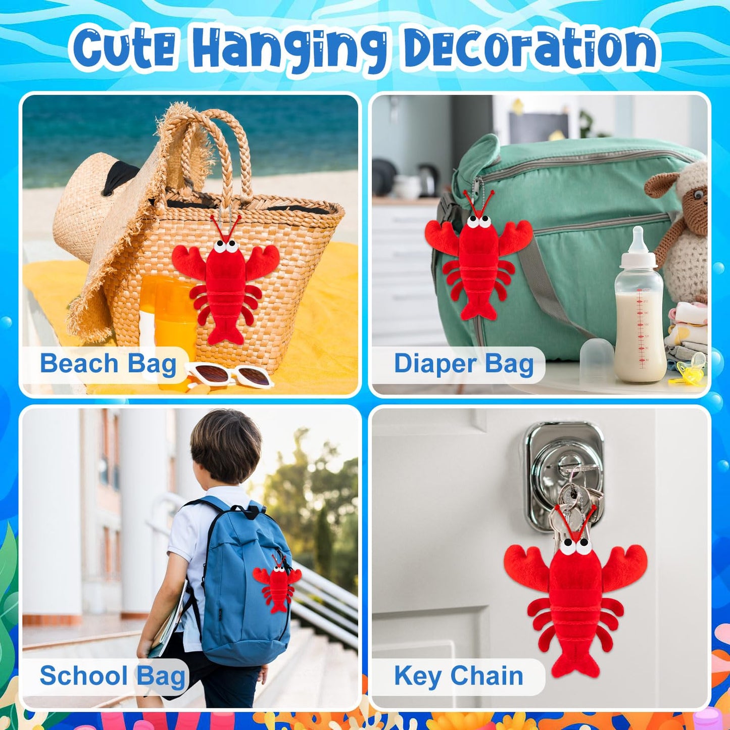 SYWHXY 12Pack Lobster Toy Cute Plush Lobster Stuffed Animal Crab Doll for Kids, Soft Mini Plush Stuffed Lobsters Crab Hanging Ornaments for Key Purse Bag Backpack DIY Birthday Favors
