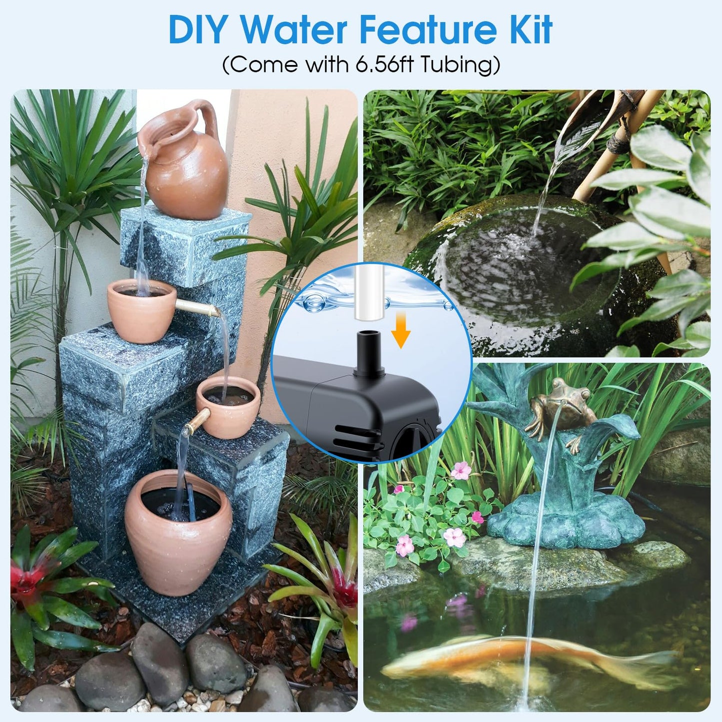 POPOSOAP Solar Water Fountain Pump, 12W Solar Water Pump with Dry Run, Solar Powered Water Pump with Clear Tubing & 17Ft Cord Length for Ponds, Fish Tank, Garden, Waterfall, Hydroponics