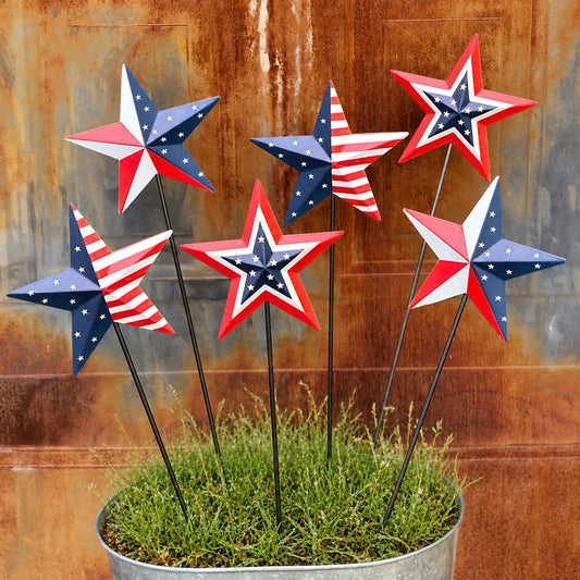 WKHOMEDECO 6 Pcs 4th of July Decorations Outdoor,19" Patriotic Metal Barn Stars Decorative Garden Stakes for Independence Day,Americana Patriotic Yard Signs Decor for Garden Lawn Porch