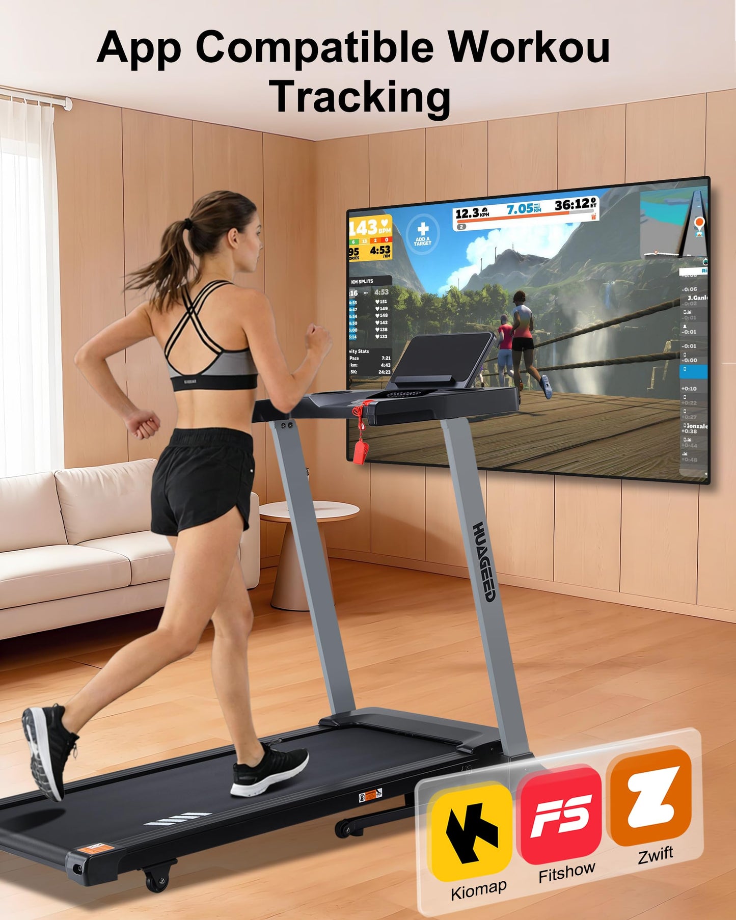 HUAGEED Treadmills for Home, 15-Level Auto Incline, 17.32" Wide Belt, 3.0HP, 0.6–10 MPH, 300 lb Capacity Folding Running Machine, 40 Preset Programs
