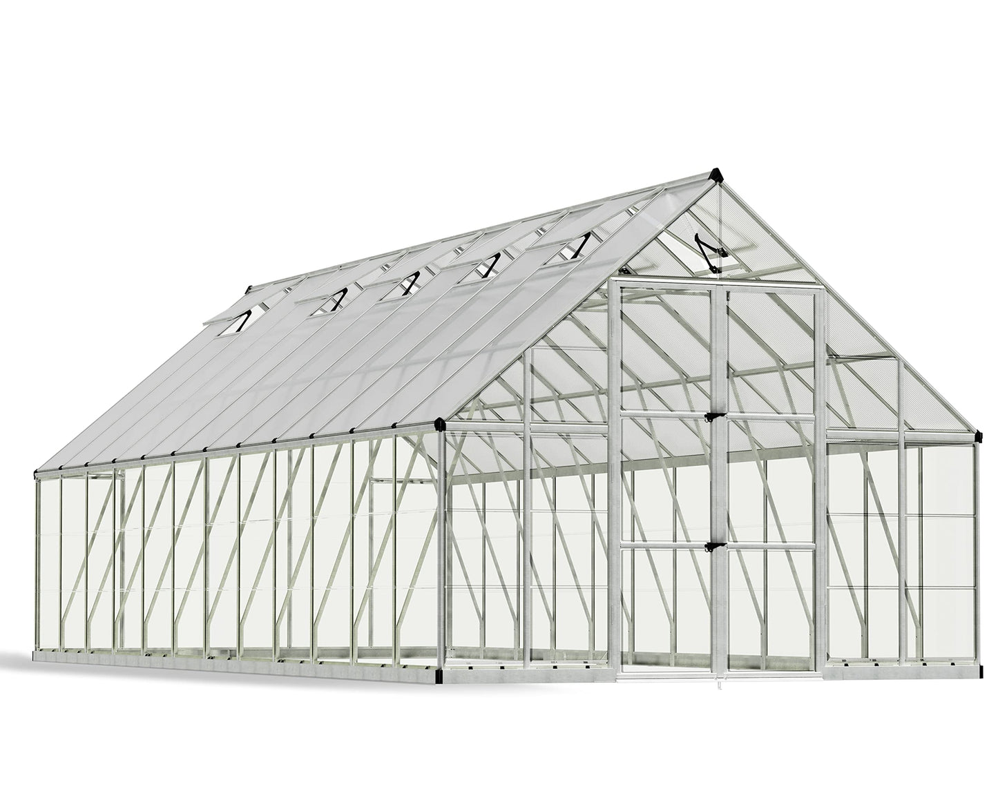 Palram Canopia Balance Greenhouse Kit, 10'x24', UV Protected, Wind & Weather Resistant, Clear Polycarbonate Panels, Maintenance Free Outdoor Garden Stuff, Walk-in Silver Structure, 5 Year Warranty
