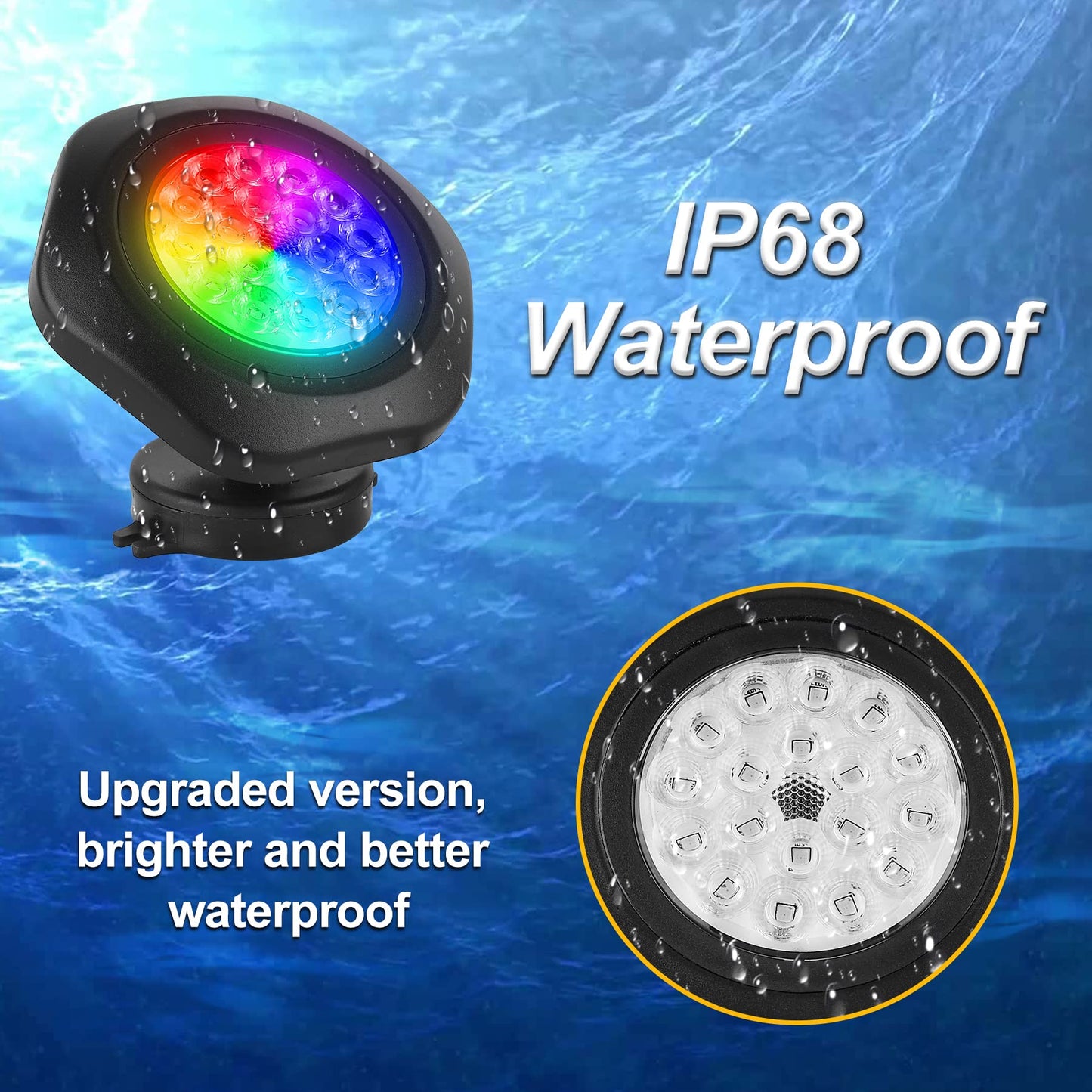 CREPOW RGBW Pond Lights with Timer, 18 LED Underwater Submersible Fountain Lights Color Changing Landscape Spotlights Remote Control IP68 Waterproof for Fish Aquarium Tank Yard Garden Pool (Set of 6)
