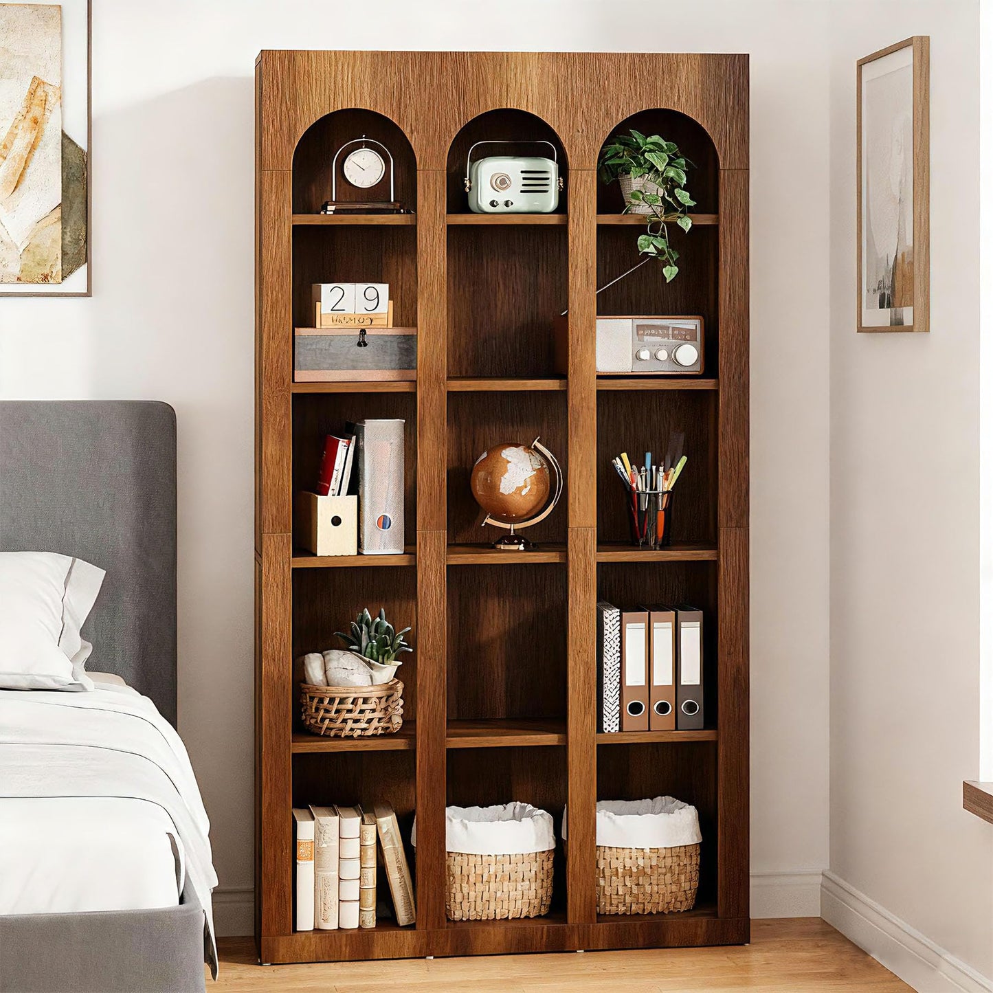 Tribesigns 5-Tier Farmhouse Arched Bookshelf, 70.87-Inch Mid Century Modern Arched Bookcase with Open Shelves, Tall Book Shelf Vintage Display Storage Shelving Unit for Home Office, Rustic Brown
