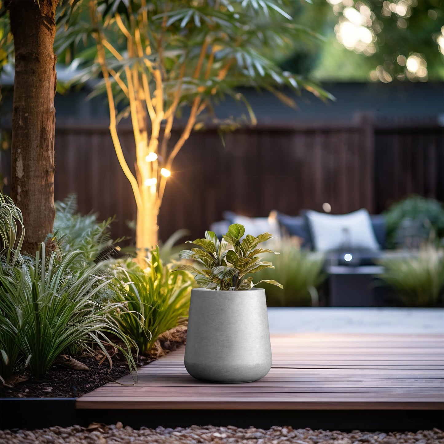 Kante 11.8-Inch Dia Round Concrete Garden Pot with Drainage Hole & Rubber Plug - Indoor/Outdoor Lagre Plant Pot for Home, Garden, Patio, Natural Concrete