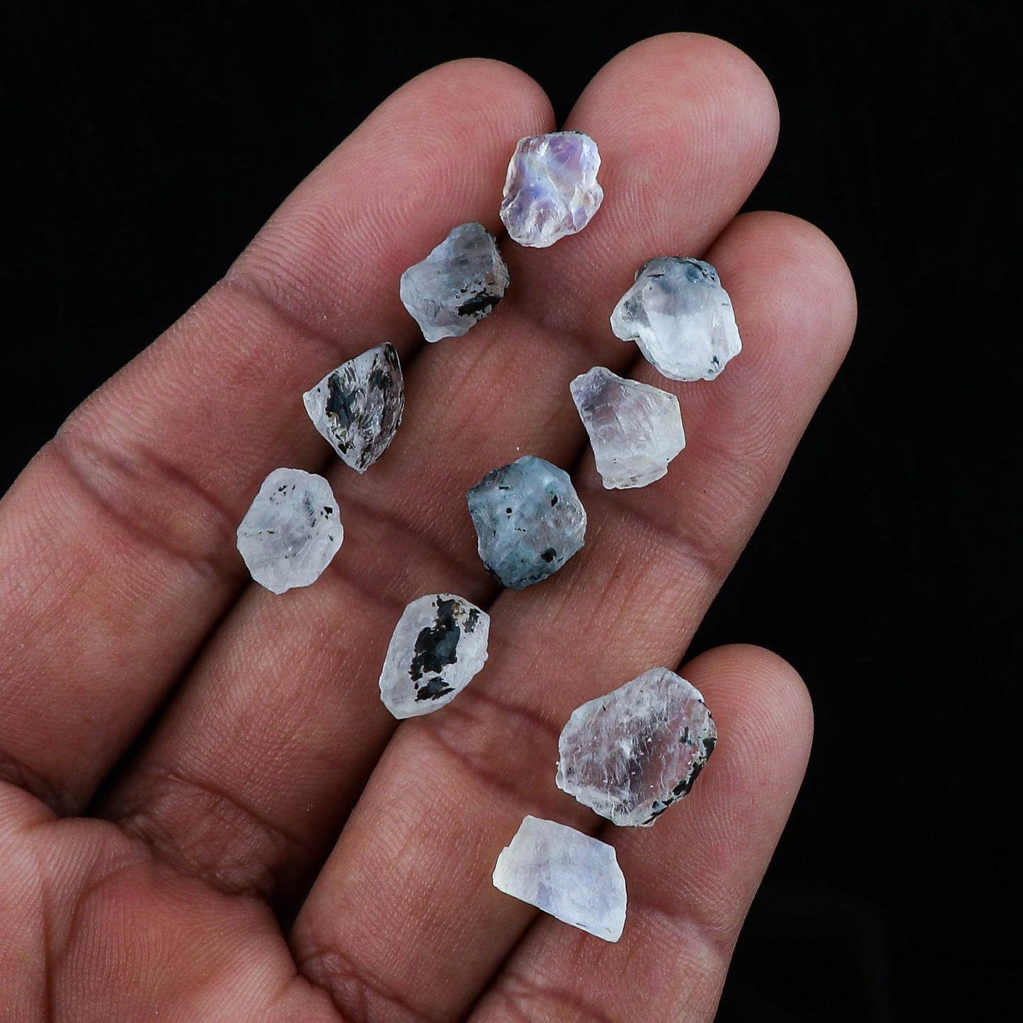 CRYSTALINES (50cts) Natural Raw Rainbow Moonstone Gemstones, Wholesale Rough Stones Lot Supplies, DIY Jewelry Making, Wire Wrapping, Healing Crystals, Gem Collection (Approx.15-17pcs)