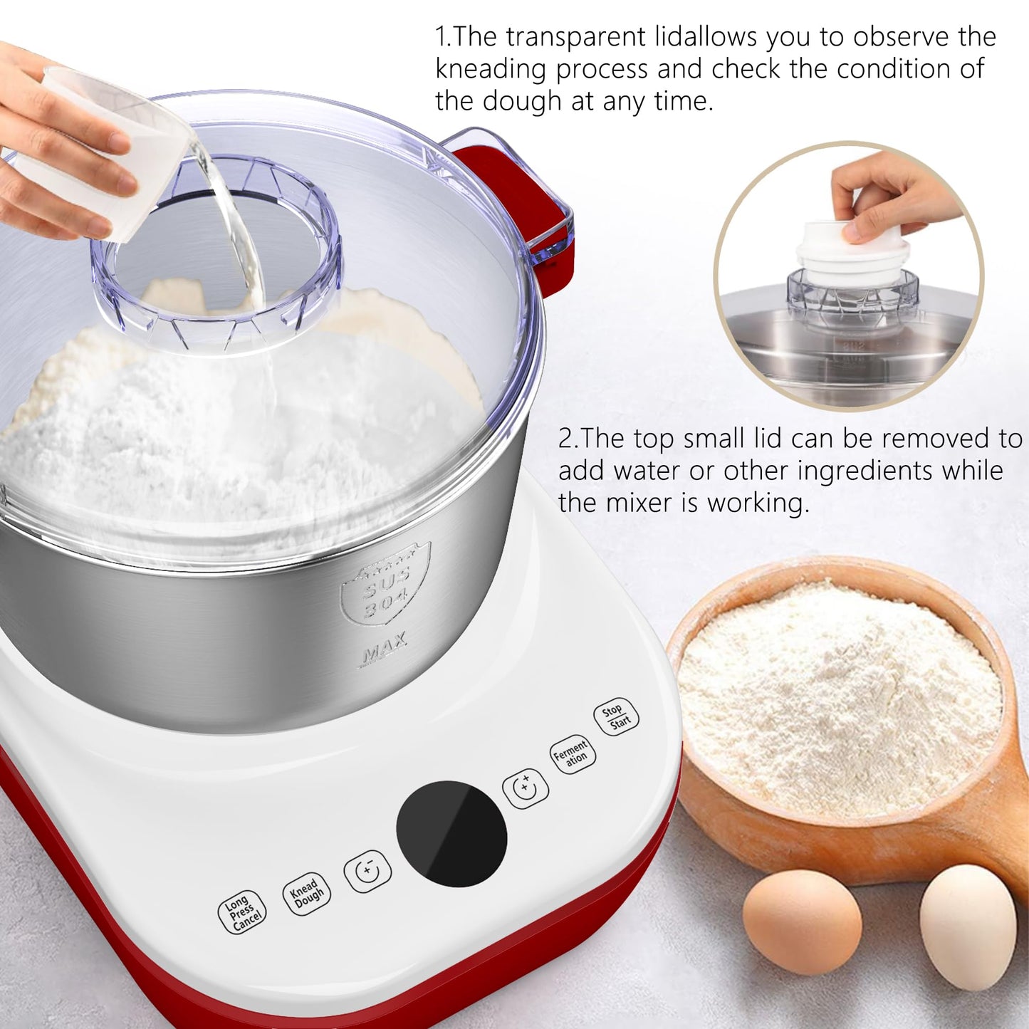 AIZIYO DoughChief, Electric Dough Mixer 7.4Qt with Ferment Function, Dough Maker 304 Stainless Steel Bowl, Microcomputer Control, Face-up Touch Panel, Easy To Clean for Bread & Pizza