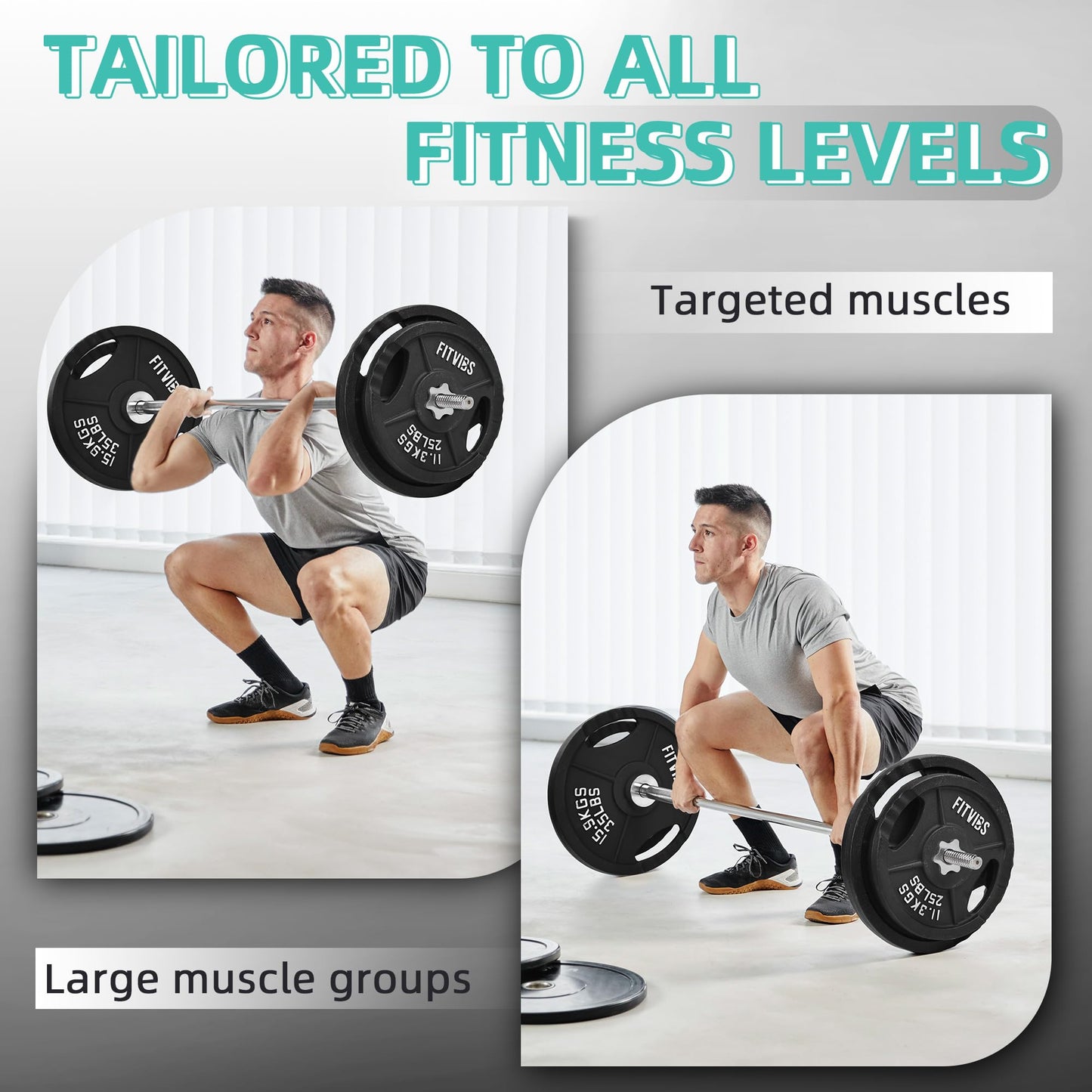 Fitvids 1 Inch Standard Barbell Weight Plates and Bar Set, 5 FT Barbell Bar and 35 LB(2.5-10 LB) Barbell Weight Set for Home Gym Strength Training, Double-grip Design