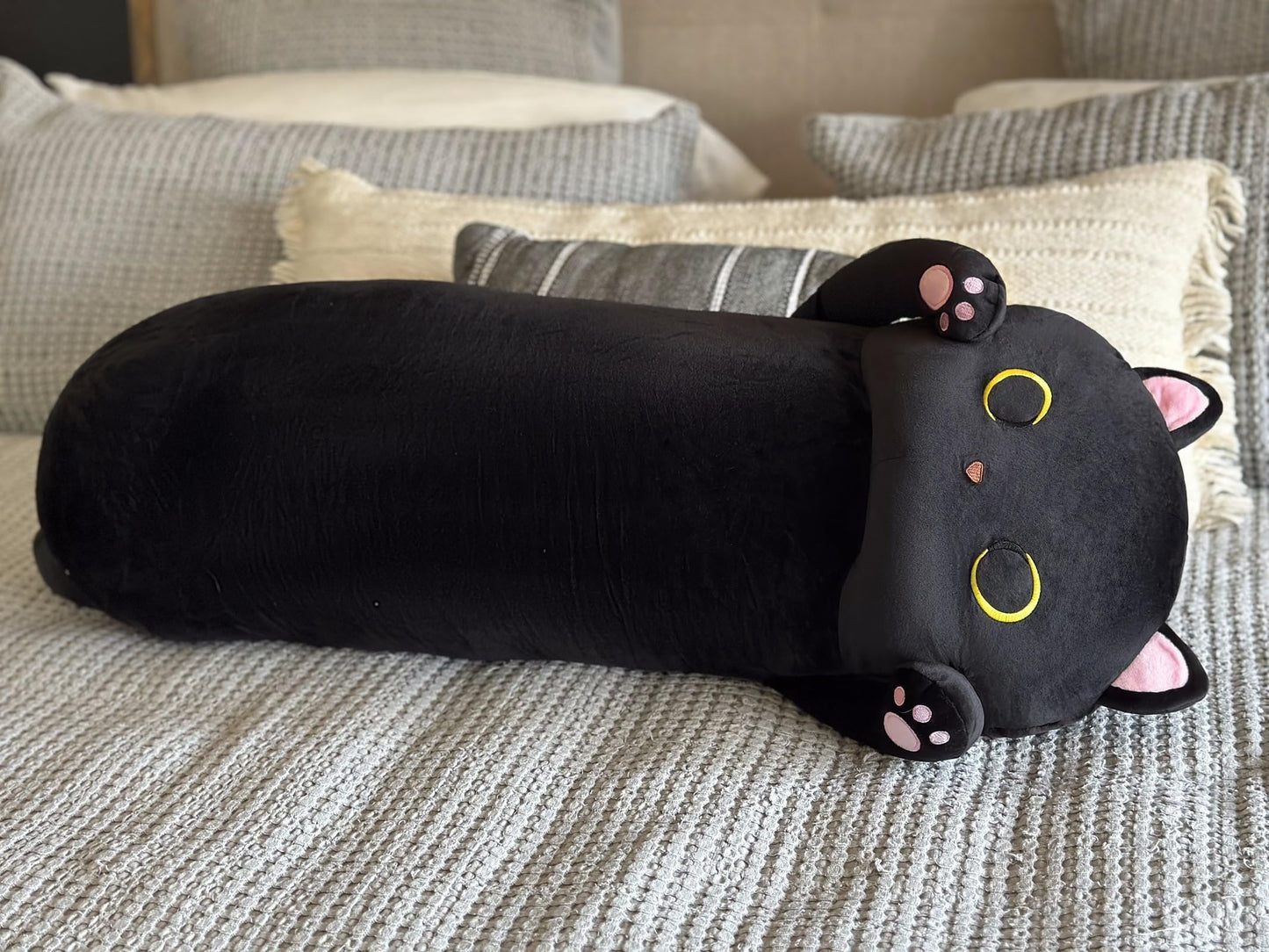 MaoGoLan Long Cat Body Pillow for Kids, 44'' Big Kitten Plush for Adults, Big Black Cat Stuffed Animal for Girl, Large Kitten Plush Throw Pillow for Mother's Day Birthday Gift, Baby Shower Party Decor