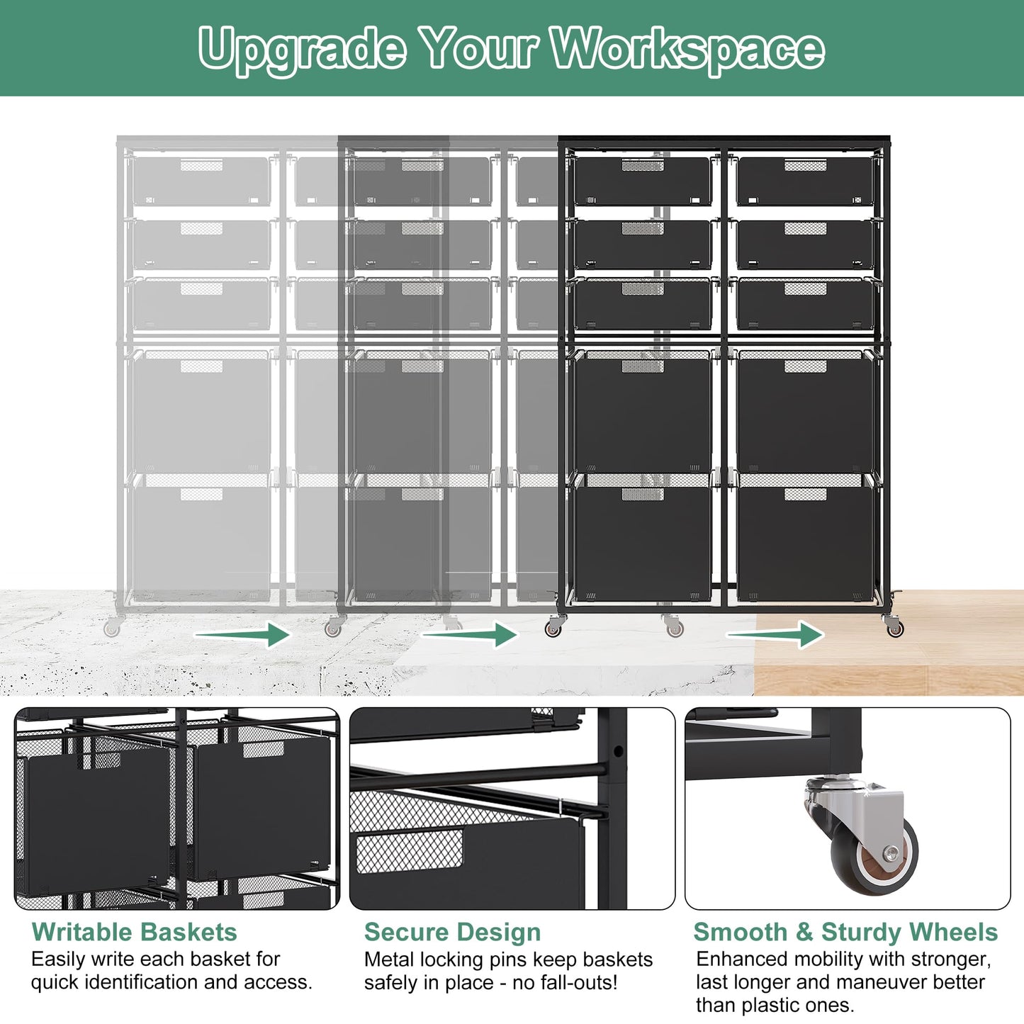 EasyPAG Rolling Cart with Drawers, 10 Drawer Multipurpose Mobile Utility Storage Craft Cart, Metal Filing Cabinet for Home Office, Black