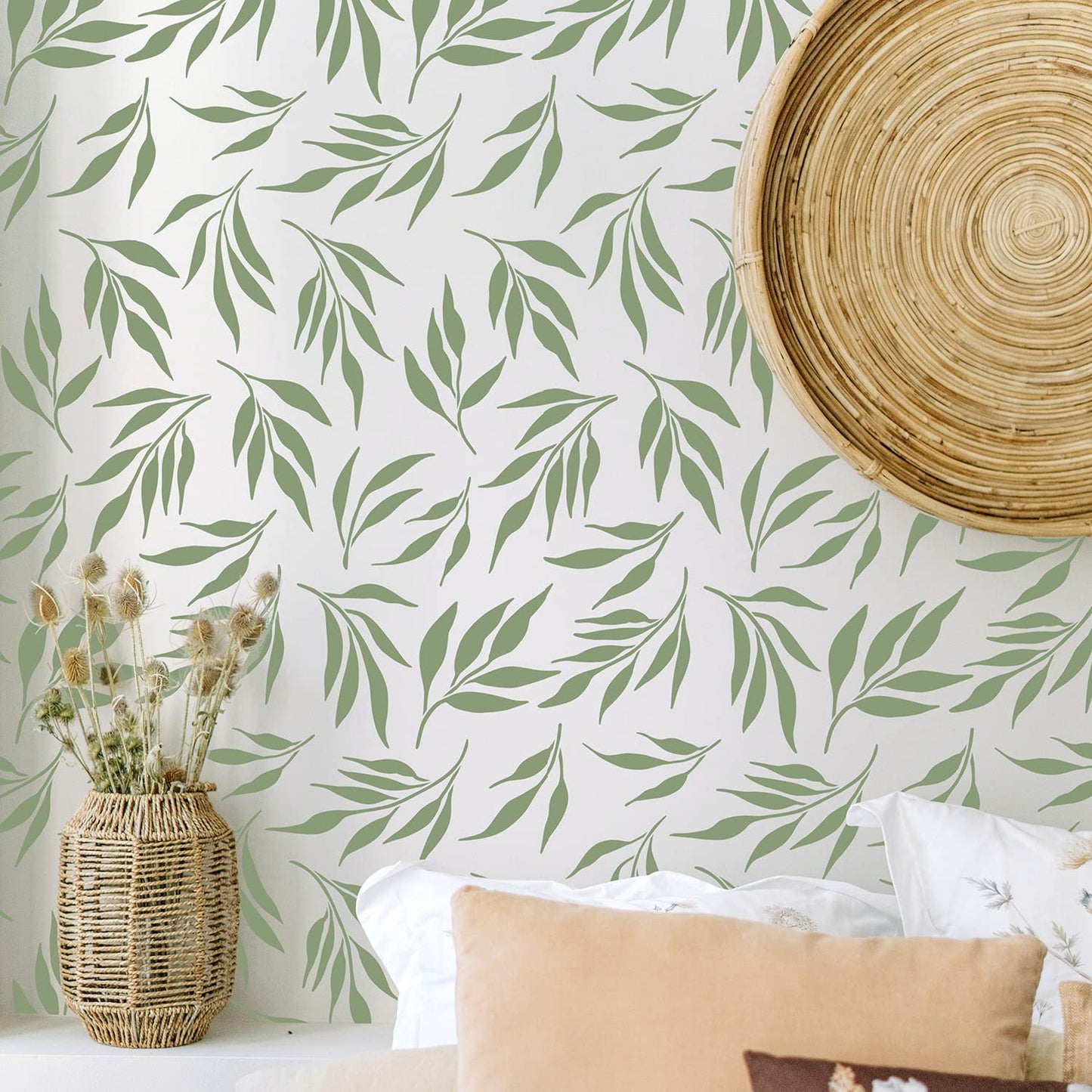 GSS Designs Leaf Wall Stencils for Painting Repeatable Pattern for Wallpaper Wall Decor 12x16Inch Large Allover Stencils for Painting Botanical Leaves Stencils for Wall Furniture DIY Crafts