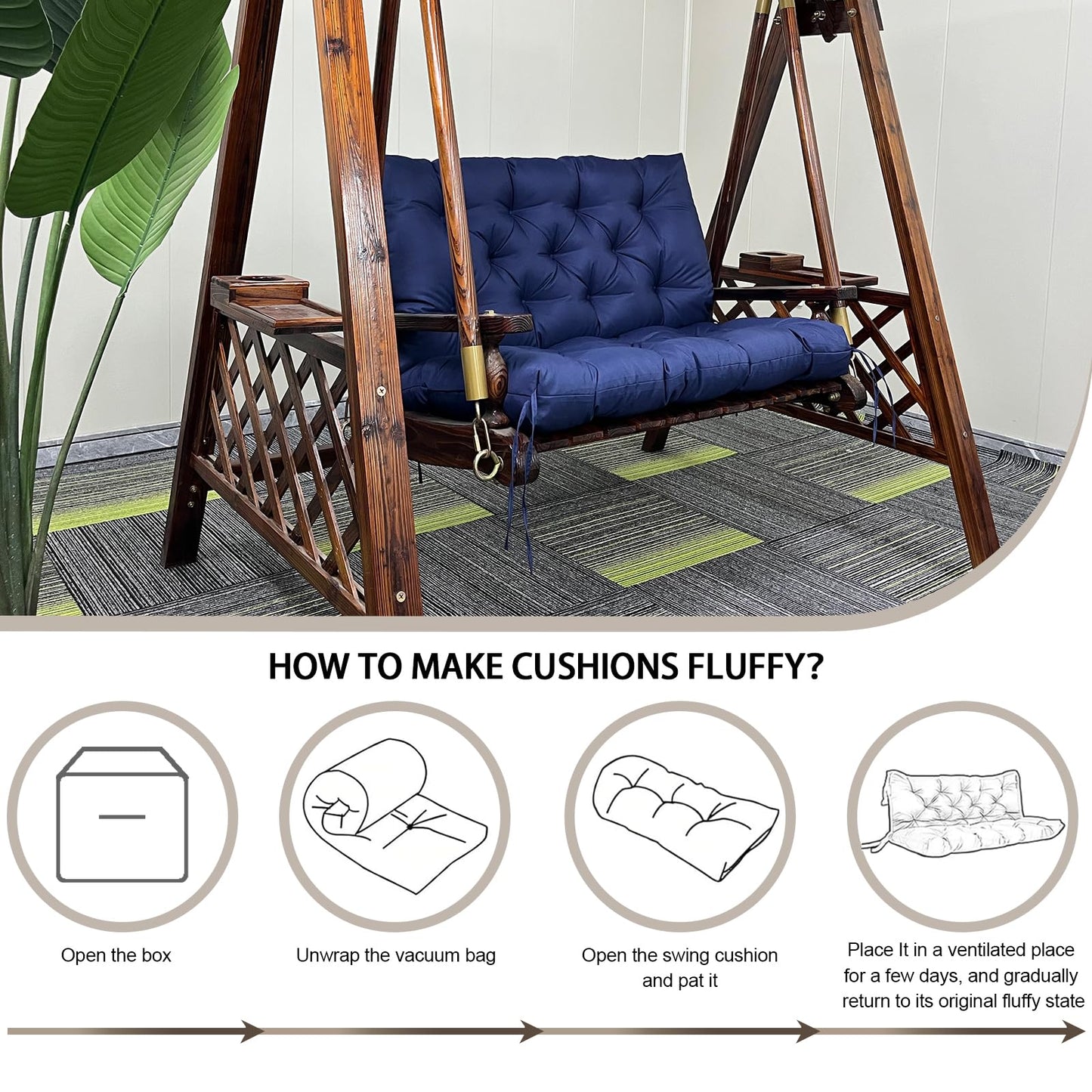 GRUYWC Porch Replacement Swing Cushions for Outdoor: 2-3 Seater Garden Waterproof Patio Bench Cushion with Ties - 4" Thick Swing Chair Cushion for Backyard Furniture Loveseat