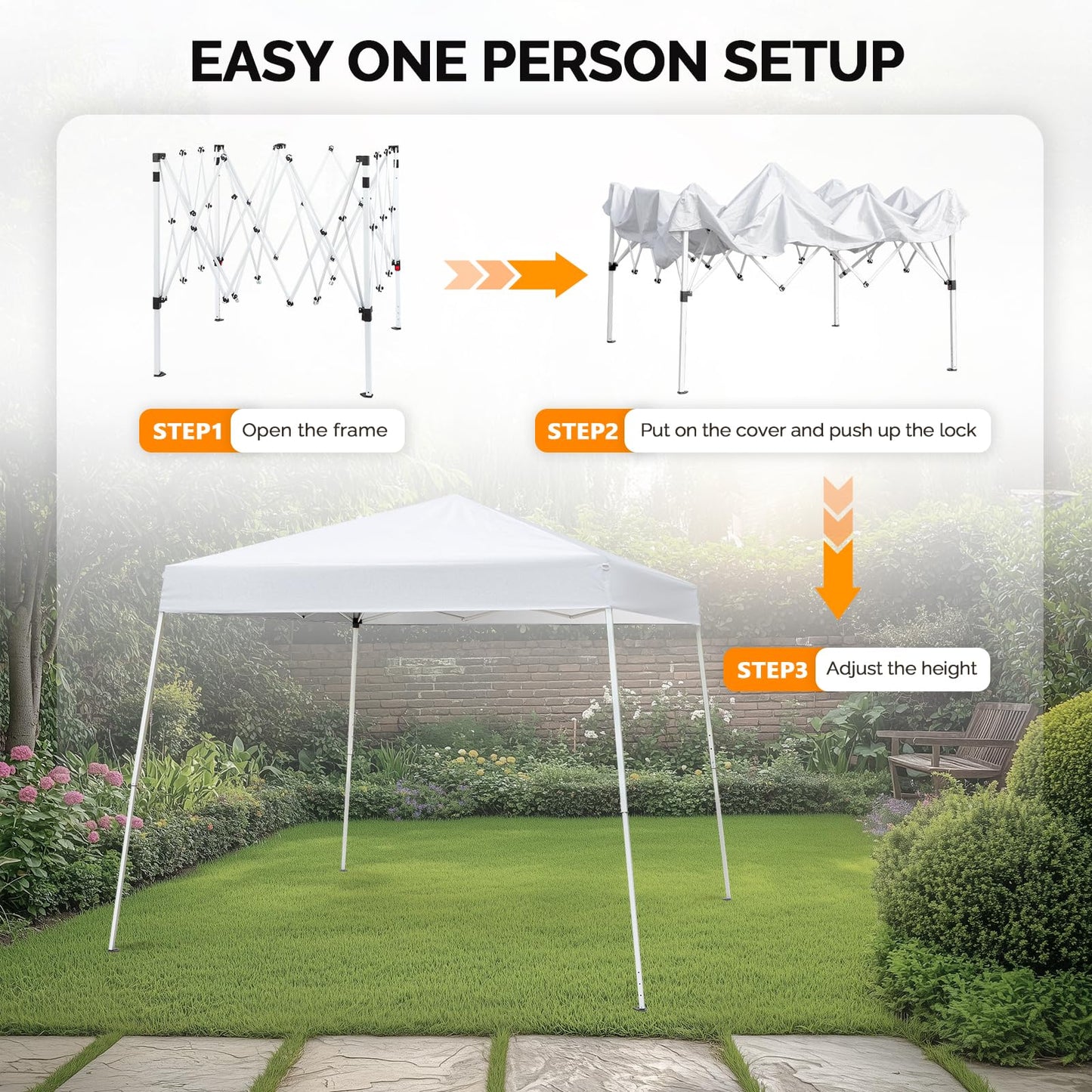 VINGLI 10x10 ft Pop Up Canopy Tent, Easy Up Tent Canopy, Foldable Portable Canopies for Camping, Patio, Outdoor Gazebo Slant Legs, Outdoor Instant Shelter Canopies with Carry Bag (White)