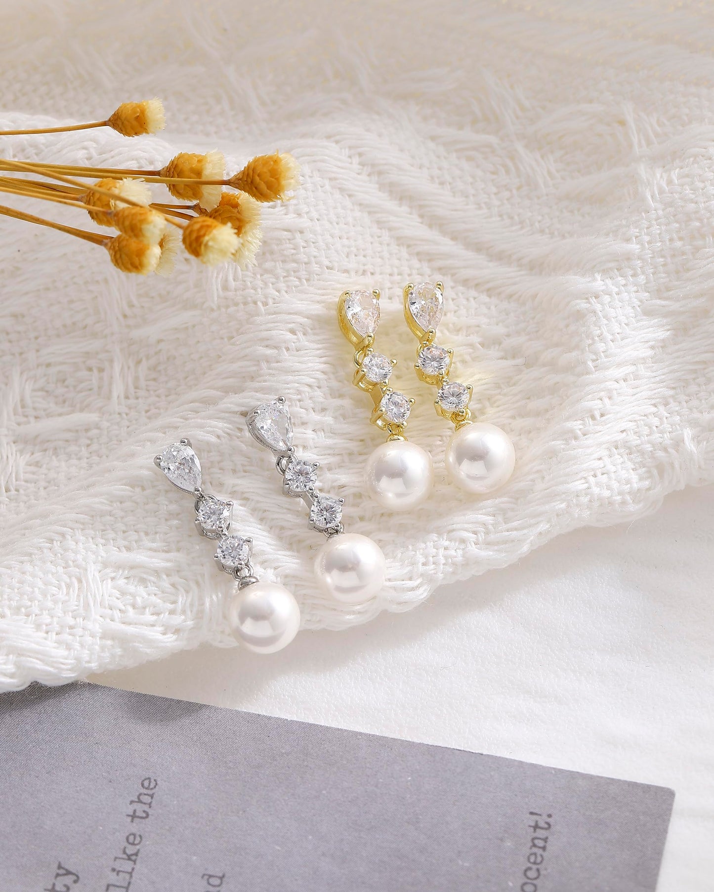 Pearl Earrings for Women, 14k Gold Plated Trendy Diamond Pearl Drop Earrings Bridal Shower Gifts Wedding Gifts for Women