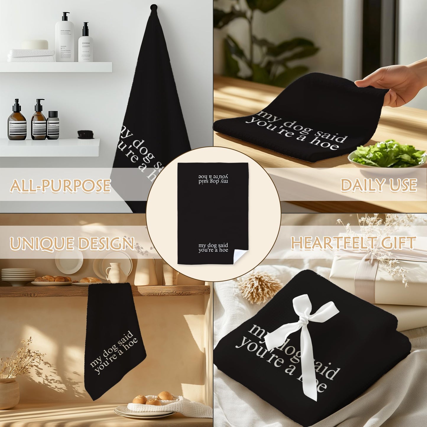 Qnhij Funny Dog Kitchen Towels, Gifts for Dogs Lovers Women Men, My Dog Said You're a Hoe Decorative Hand Towels for Bathroom, Funny Kitchen Bathroom Decor, 16x24 Inch