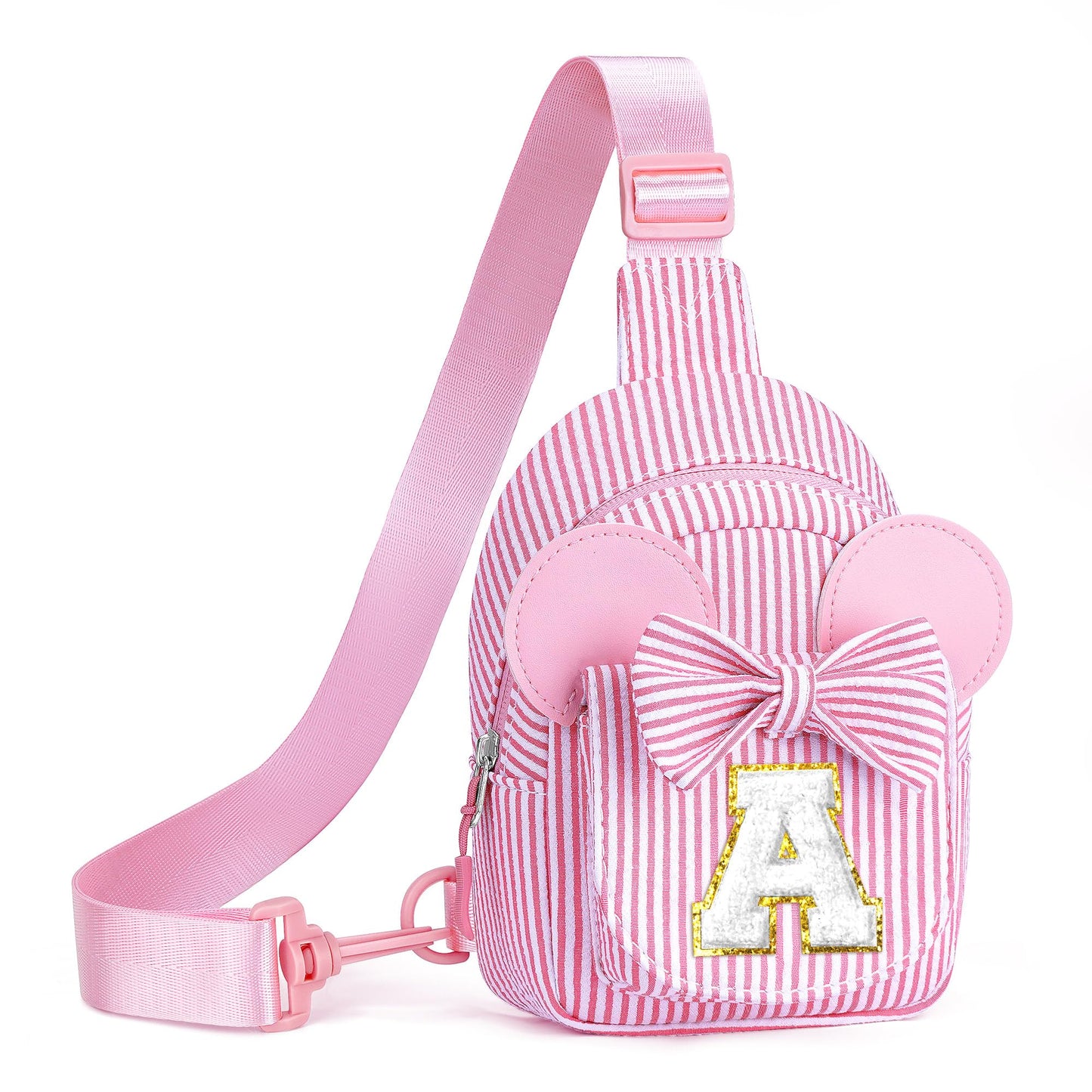 QLOVEA Birthday Gifts for Girls Kids, Personalized Small Initial Pink Sling Bag for Kid Girls | Small Initial Monogram Fanny Packs Crossbody Bag Purse for Girl Kid Year Old Birthday Gifts (Pink A)