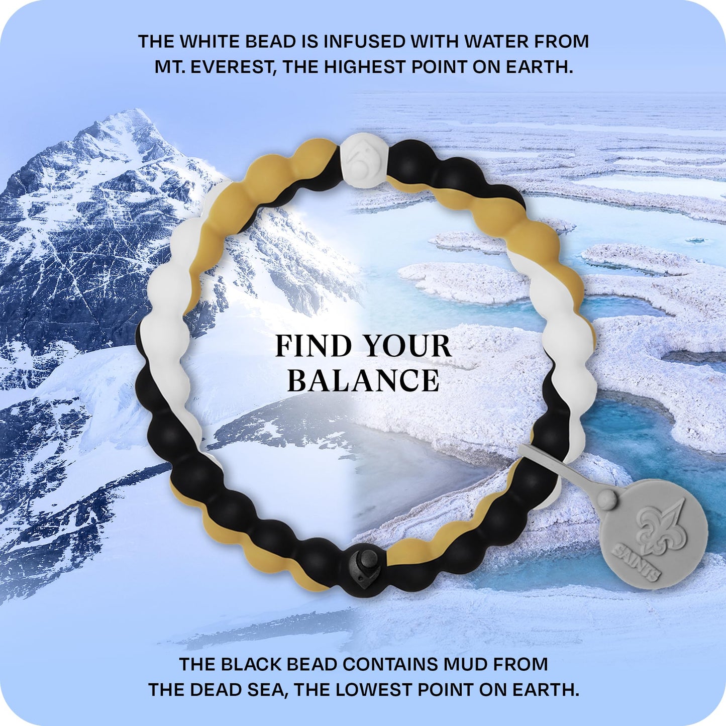 Lokai Silicone Beaded Bracelet for Men & Women, NFL Football Collection - New Orleans Saints, Medium - Silicone Jewelry Fashion Bracelet Slides-On for Comfortable Fit