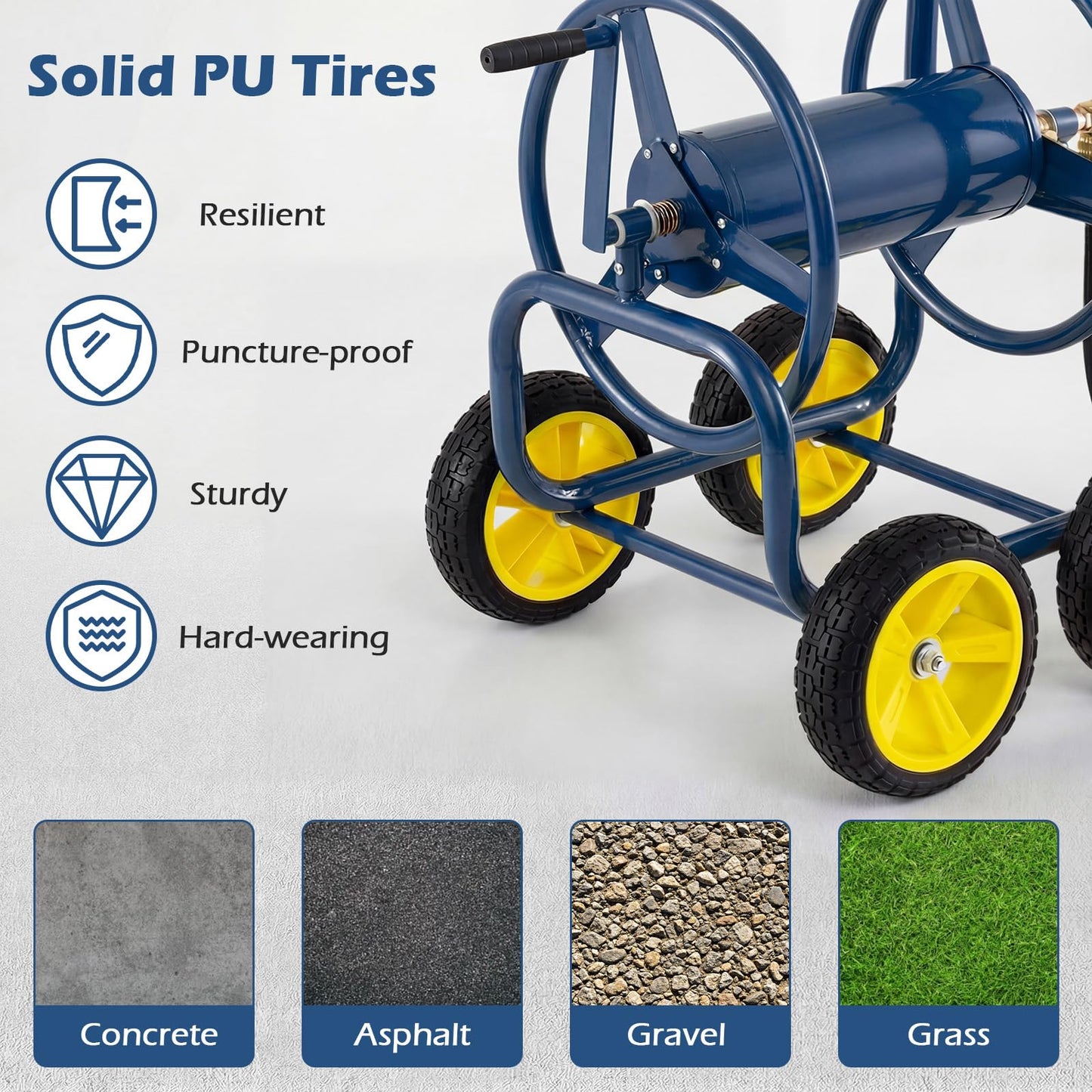 Toolsempire Garden Hose Reel Cart, Mobile Water Hose Cart with Heavy-duty Metal Frame & 4 Solid Wheels, Hold up to 330 ft of 5/8" Hoses, Outdoor Planting Tool for Lawn & Backyard (Navy Blue)
