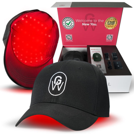 GroWell Red Light Therapy Hair Growth Cap – FDA Cleared Laser Treatment for Hair Regrowth and Reduced Shedding – LED & Laser Red Light Therapy Clinically Proven in Double-Blind Studies -Black