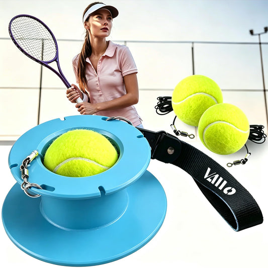 VAIIO Professional Tennis Trainer - Full Metal Portable Solo Rebounder with 3 High-Elastic String Balls, Ideal for Adults, Kids, Beginners & Advanced Players (Blue)
