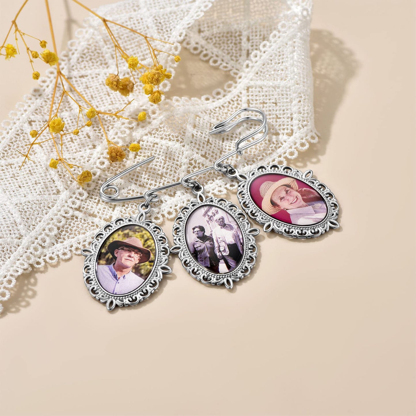 Custom4U Wedding Boutonniere Oval Bouquet Charm Pin Customized Photo Charm for Mother of The Bride Groom Women Men