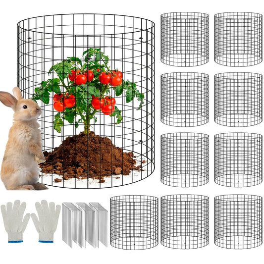 30Pcs Plant Protector from Animals, 10 Pack Metal Wire Plant Cages for Garden, 13" H x 16" D Plant Protection Cage with Ground Stakes for Tomatoes, Vegetables, Flowers Rabbit & Squirrel Barrier