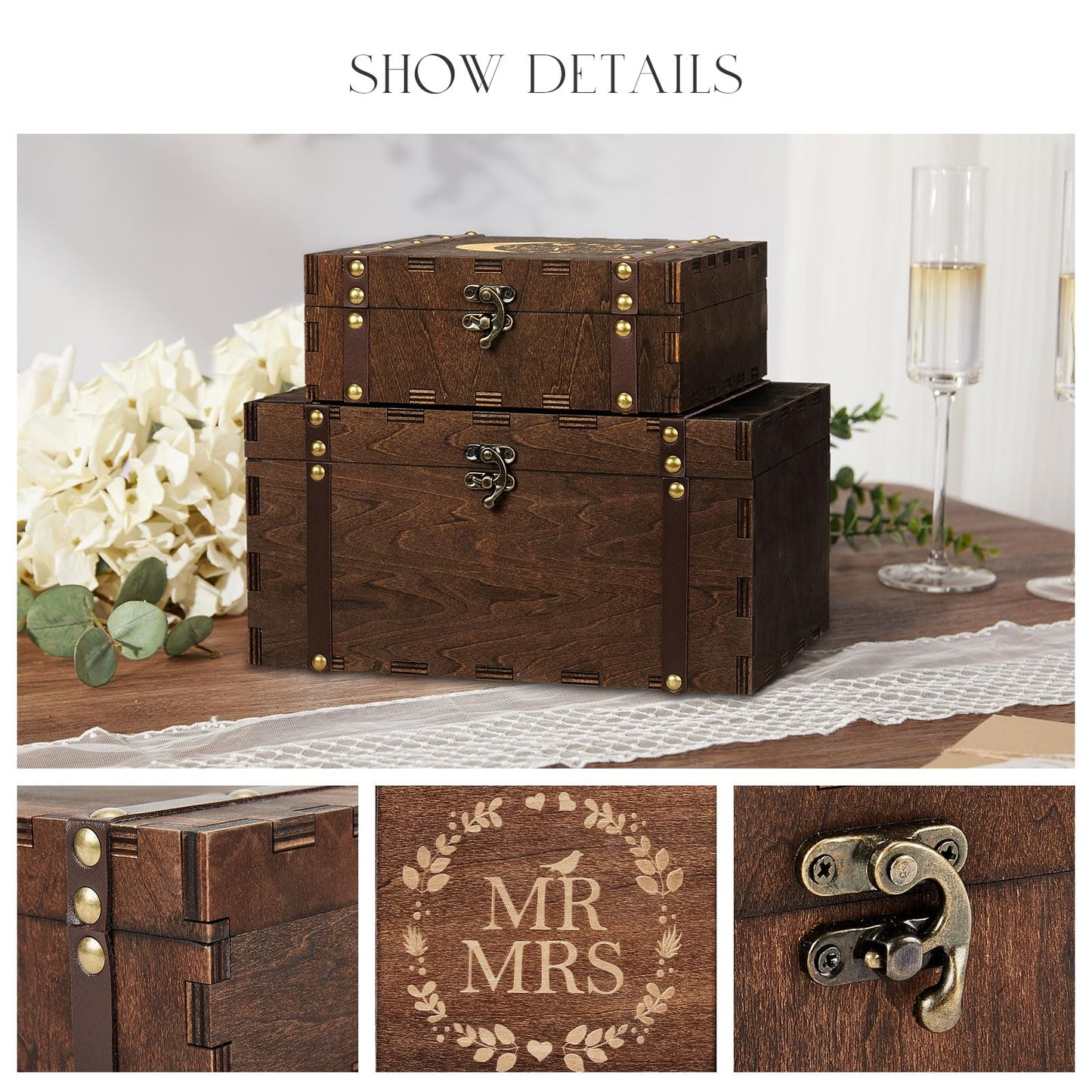AW BRIDAL Large Mr and Mrs Wedding Keepsake Box with Lids, Engraved Wooden Storage and Decorative Box, Bridal Shower Gifts for Bride Bachelorette, Engagement Gift for Couples Newly Engaged