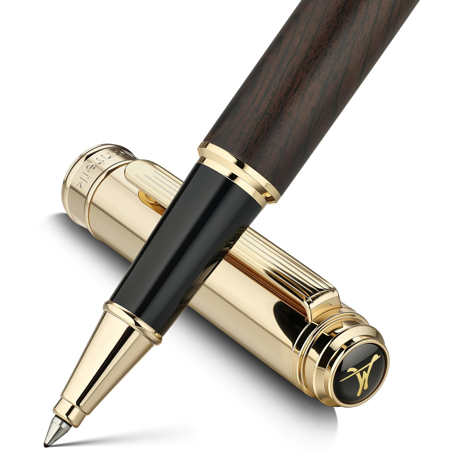 316 Luxury Journaling Pen, Nice Natural Wood for Writing, 24K Gold Accents, Schmidt refill, Fancy Rollerball, Wooden Gift Set for Men & Women, Executive & Graduation Work Christmas Pens-Blackwood