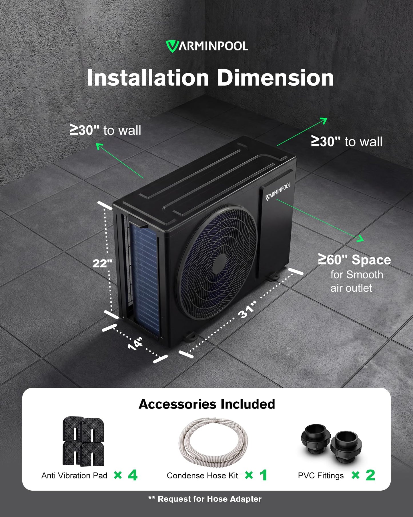 VARMINPOOL 27000 BTU Pool Heat Pump for 7000 Gals Above and Inground Swimming Pool, Smart WiFi Control Electric Pool Heater, Titanium Spiral Heat Exchanger, 120V, Energy Efficient