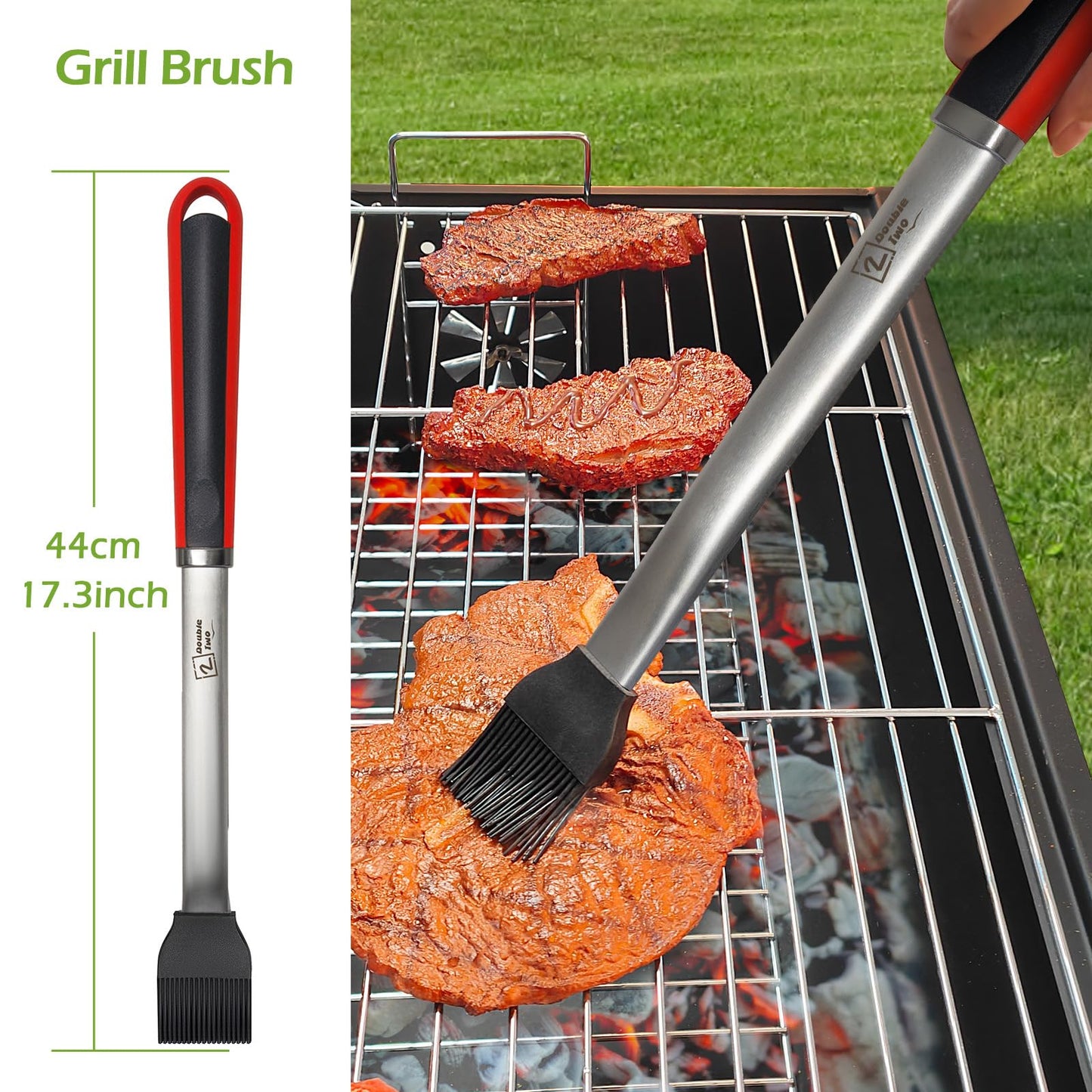 Double Two 4-Piece Stainless Steel BBQ Tool Set - Tong, Fork, Spatula, Brush - Utensils for Grill - Tools for Outdoor Grilling- BBQ Kits