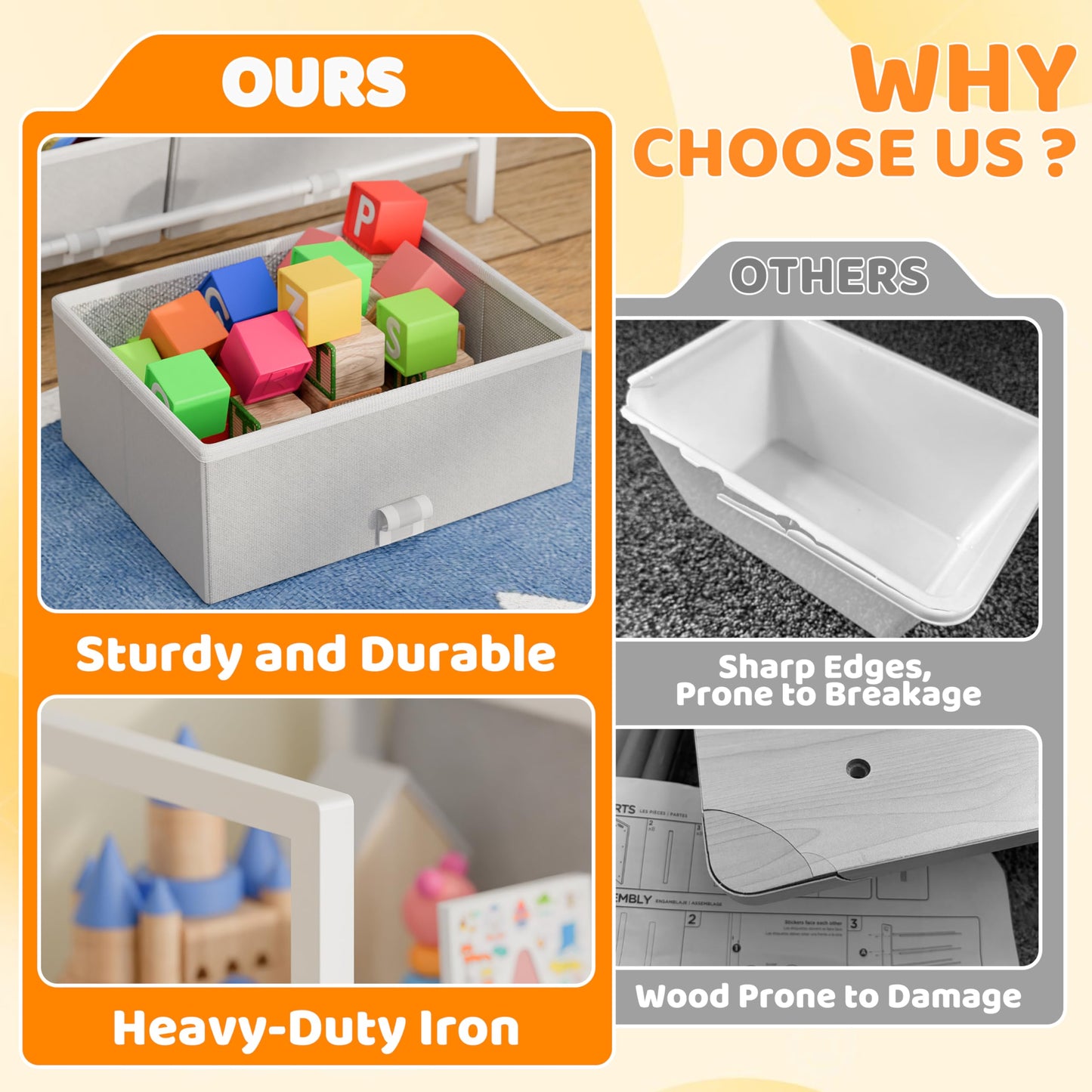 CODACE Kids Toy Organizers and Storage - Toy Shelf for Playroom， Kids Room and Living Room Organization, Toddler Toy Bins for Kids Organizer，Kids Bookshelf and Toy Storage, White, Easy to Assemble