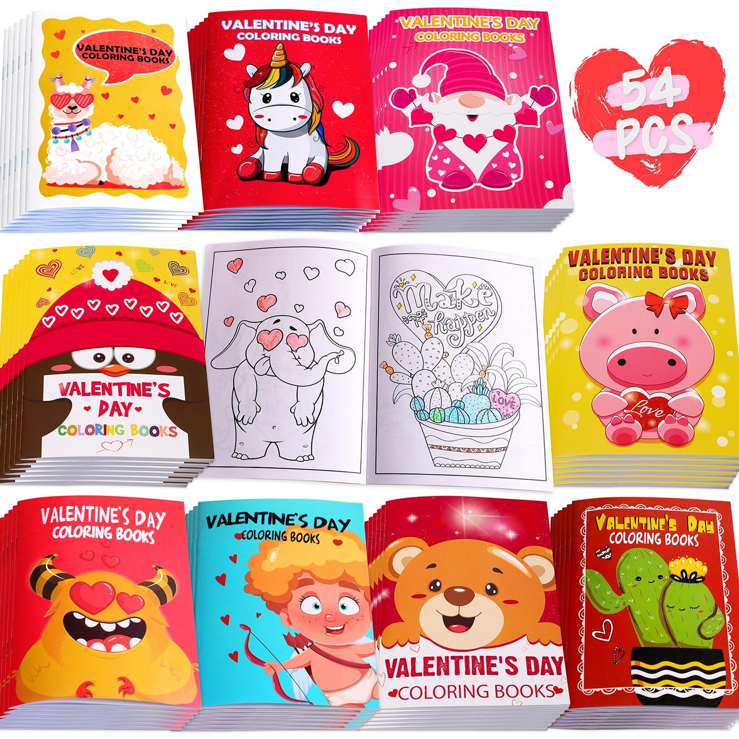 Eternity sky 54PCS Valentines Coloring Book for Kids-Valentine's Day Goodie Bag Stuffer Filler Gift School Classroom Activity Party Favors Supplies