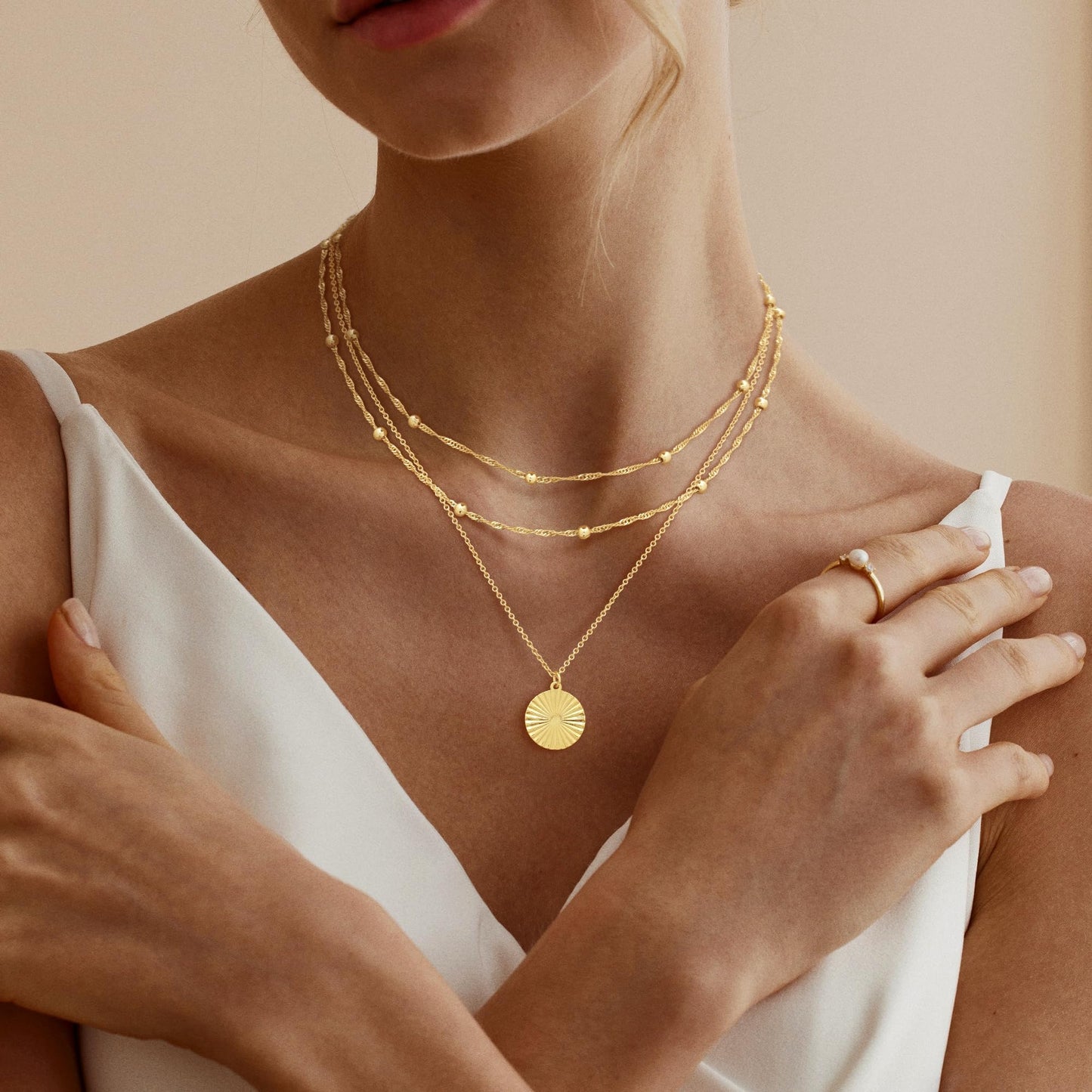 MFRYK Gold Necklaces for Women,14K Gold/Silver Plated Choker Layered Necklace Dainty Pearl Disc Cross Circle Heart Pendant Chain Stackable Necklaces, Multilayer Jewelry Set Gifts for Women