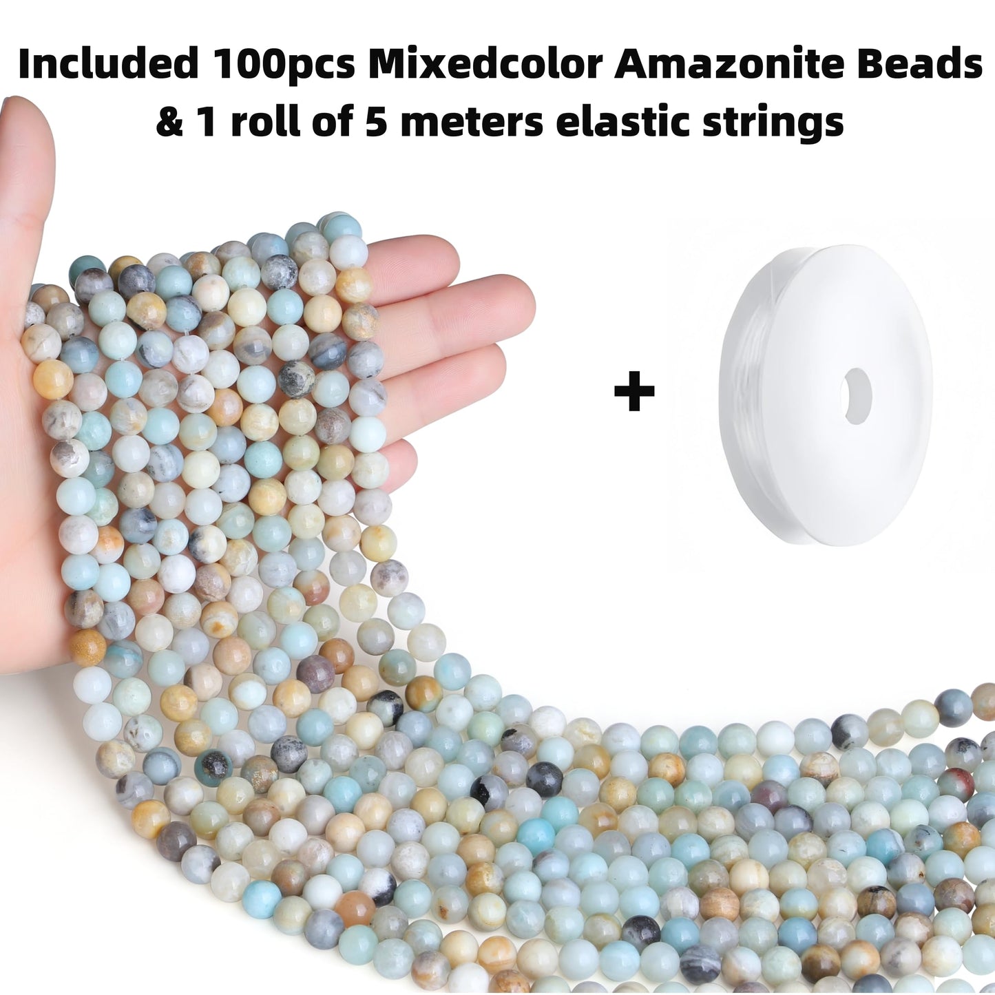 QINJIEJIE 100pcs Mixedcolor Amazonite Natural Stone Beads 8mm Round Genuine Real Stone Loose Gemstone Stone Beads for DIY Bracelet Necklace Earrings Jewelry Making Crystal Beads 2 Strand 32"