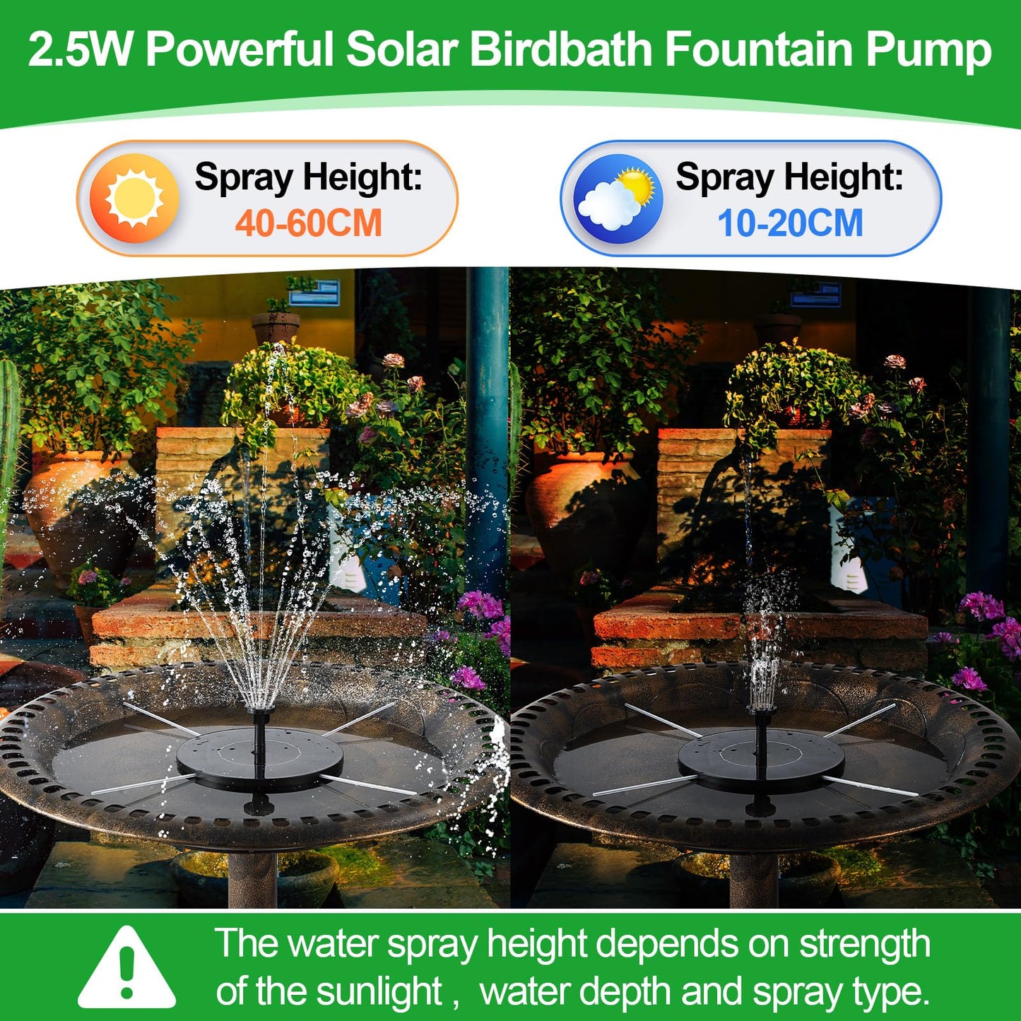 Saillong 2 Pack Solar Bird Bath Fountain Pump, 2.5W Outdoor Solar Powered Bird Bath Water Fountains with 6 Nozzles, Outdoor Floating Fountain Pump for Bird Bath Garden, Ponds, Pool, Fish Tank