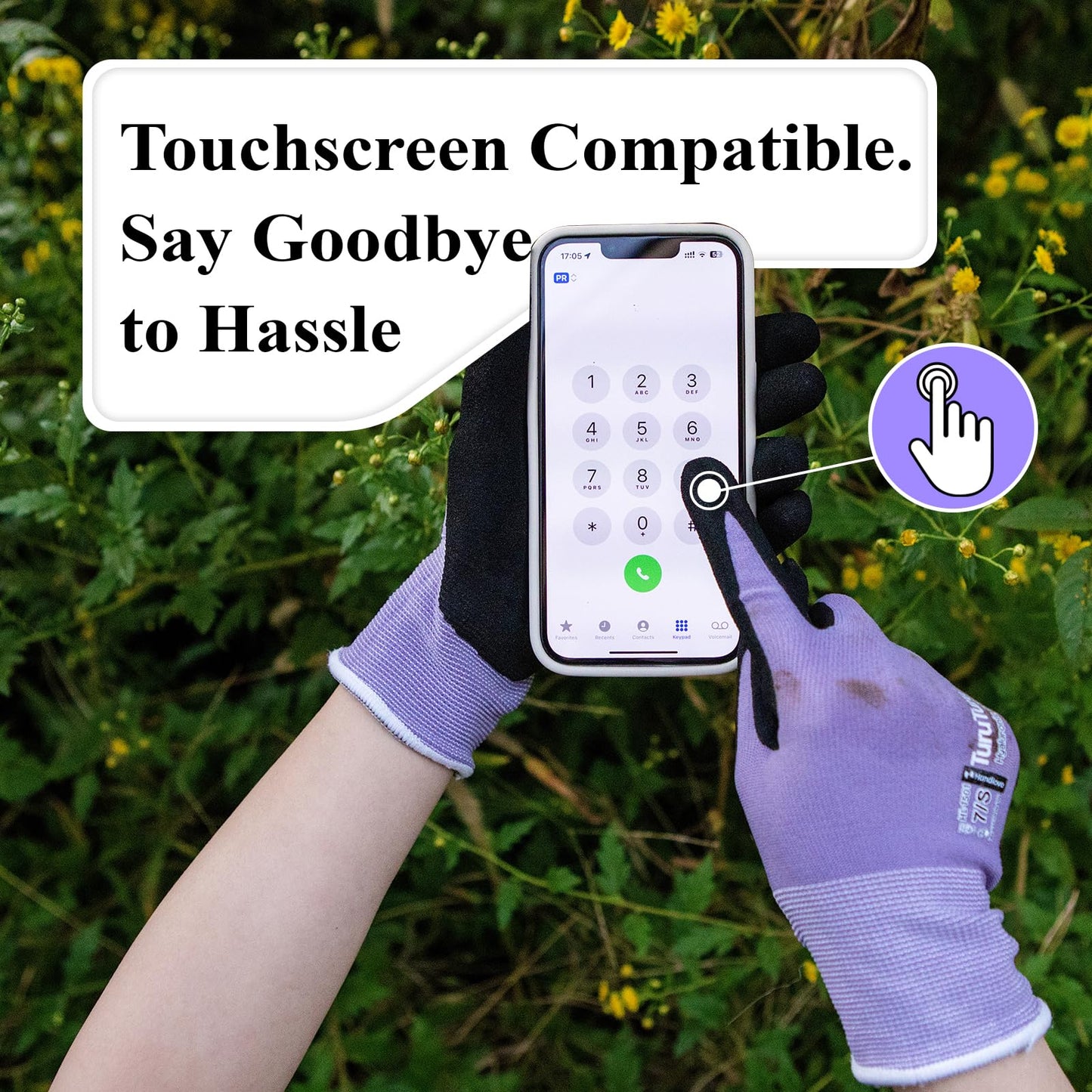 HandLove Gardening Gloves for Women, 6 Pairs, Hyaluronic Acid Moisturizing Gloves, Breathable Nitrile-Coated Grip, Latex-Free Touchscreen, for Weeding, Planting & Yard Work, Medium, Blue&Purple