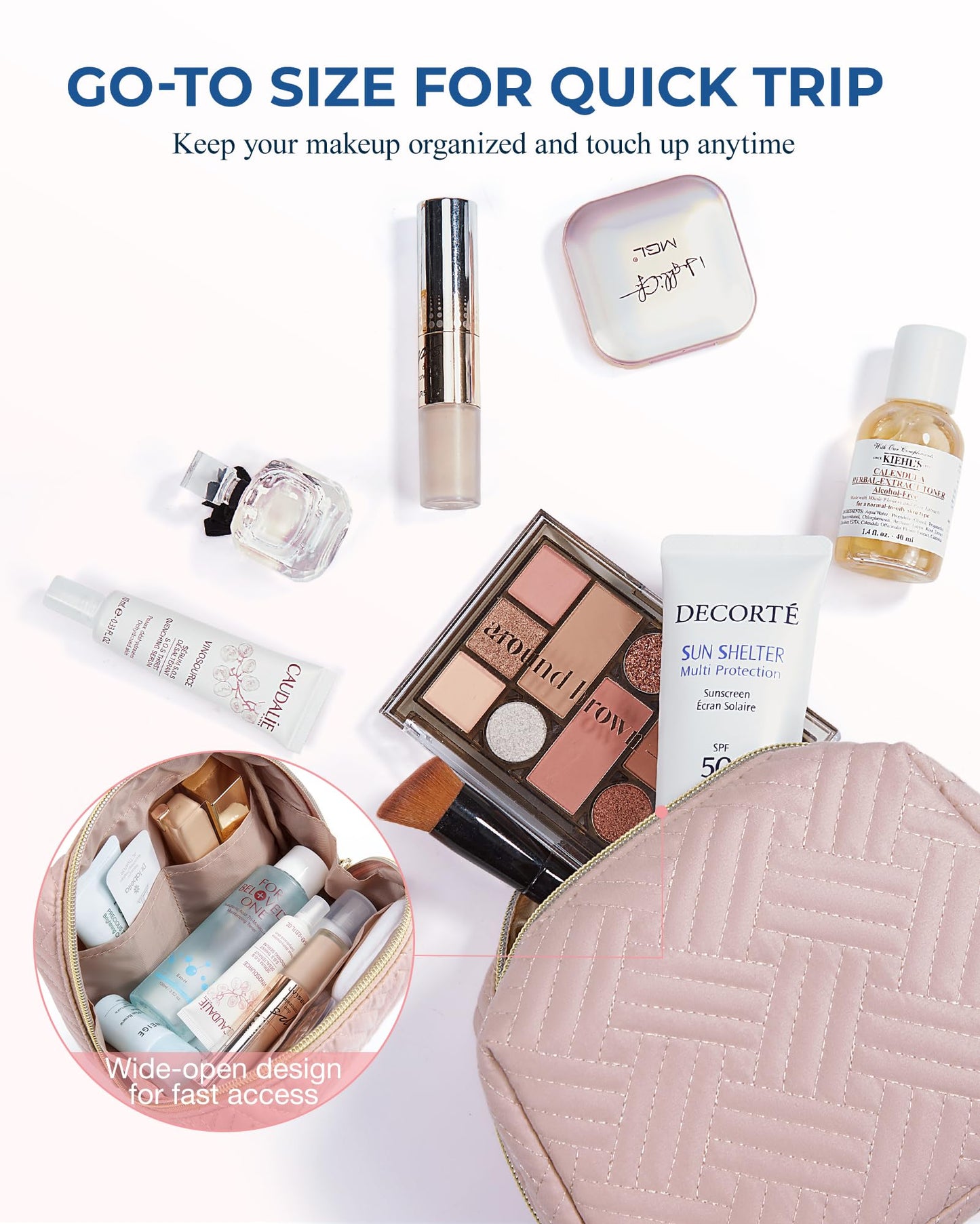 BAGSMART Small Makeup Bag, Travel Cosmetic Bag Make Up Pouch Small Travel Essentials for Women Dorm Room Essentials Pouch,Water-resistant Toiletry Bag,Makeup Organizer Bag,Pink