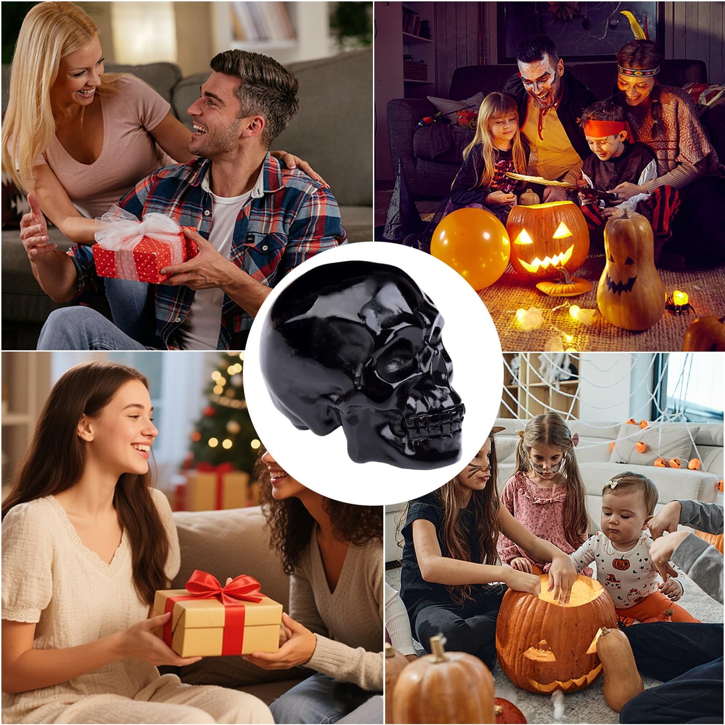 Black Obsidian Crystal Skull, 1.4 Inch Miniature Hand Carved Reiki Healing Pocket Stone, Small Collectible Skull Figurine for Altar Home Office Decor, Crystal Statue Meditation Gift for Men Women