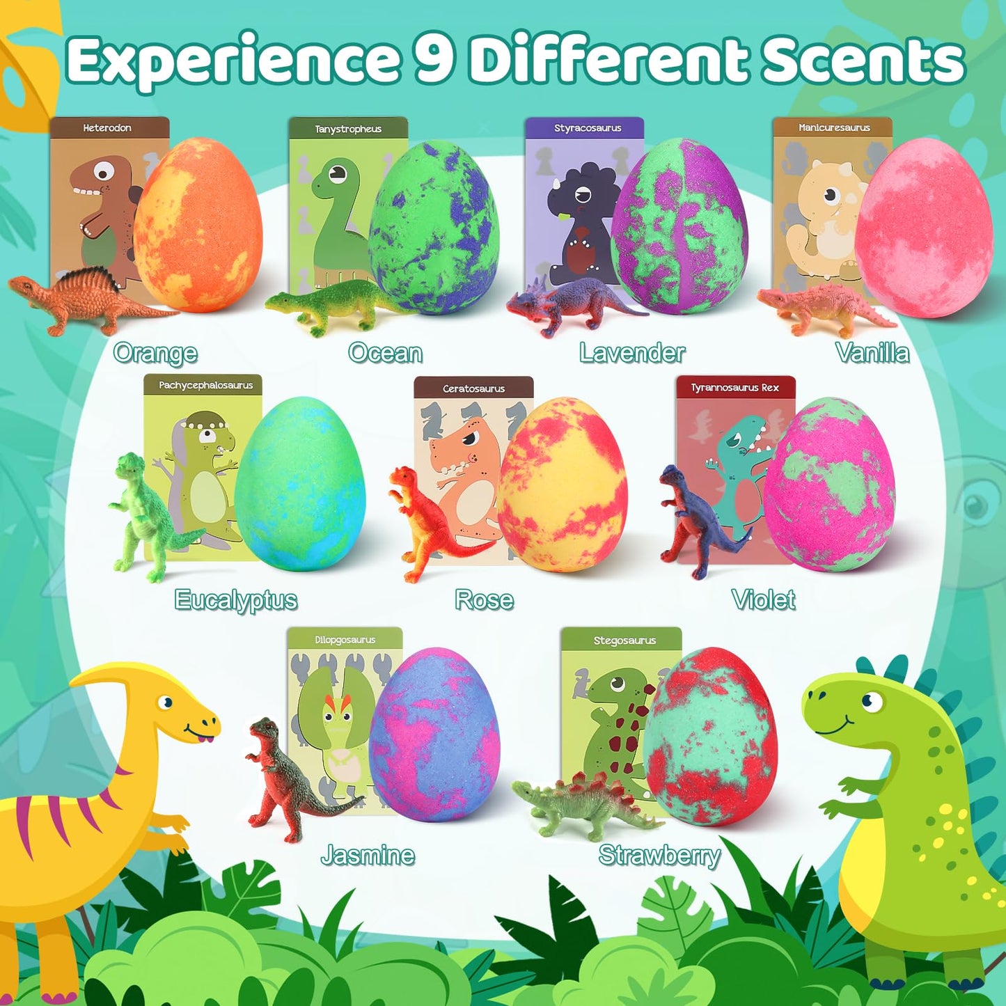 Bath Bombs for Kids with Surprise Toys Inside - 9 Pack Dinosaur Bath Bombs Gift Set, Dinosaur Toys for Kids 3 4 5 6 7 8 9 Years, Birthday Gifts for Kids, Bubble Bath Fizzes Bath Toy