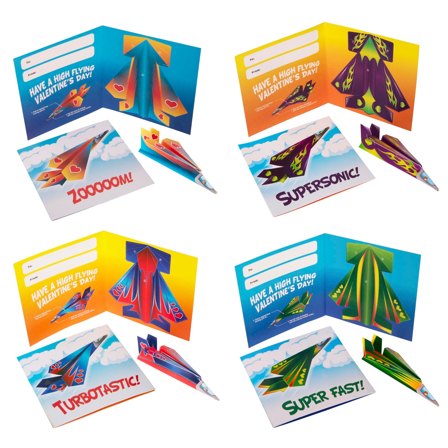 Kangaroo 28 Pack Flying Paper Airplanes Valentines Day Cards for Boy & Girl with Envelopes & Stickers - Valentines Day Cards for Kids School - Valentine Bulk Party Favors Classroom Gift