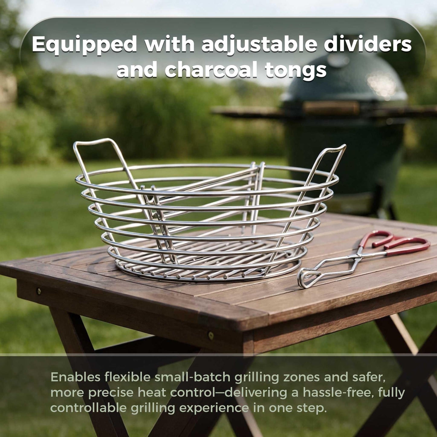 MGSJ Craft Charcoal Ash Basket, Stainless Steel Charcoal Basket with Divider, Fits Large Big Green Egg Grill, Kamado Joe Classic and Other Similar Grills, Kamado Joe Accessories for Men