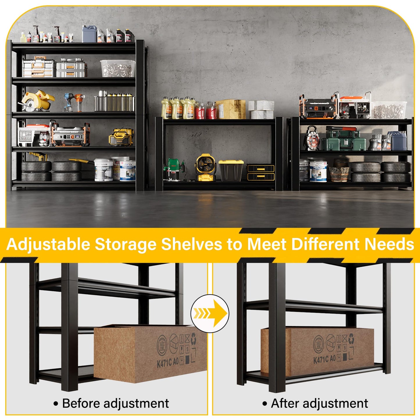 WOZBUD Standing Shelf Units 72" H x 48″W x 20" D,Heavy Duty Garage Shelving Units and Storage, 3000LBS 5-Tier Metal Shelves, Storage Rack for Garage Organization, Basement, Workshop, 1Pack