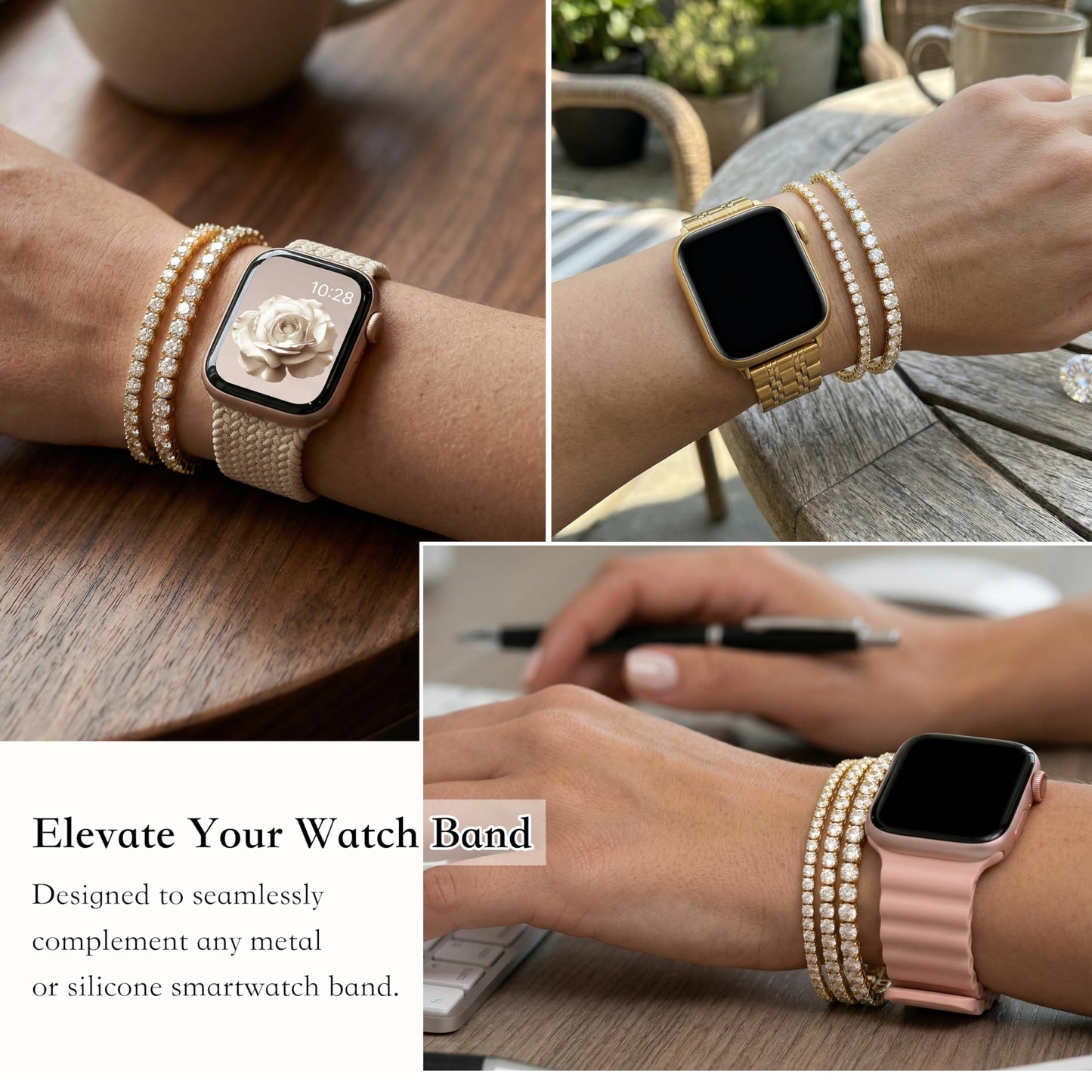 14K Gold Plated Tennis Bracelet Stack, Trendy Gold Diamond Dainty Simple Bracelets Jewelry Set, Women Fashion Accessories for Watch Band