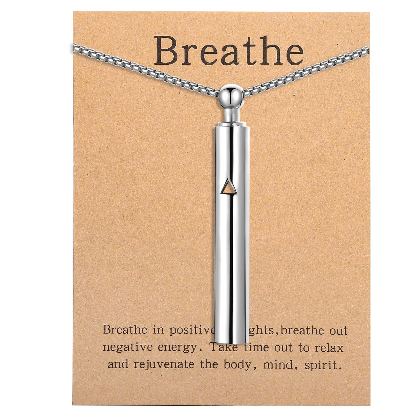 Generic Anxiety Breathe Easy Necklace Mindfulness Breathing Necklace Breathlace Stainless Steel Pendant for Natural Calm & Stress Relief (Silver T)