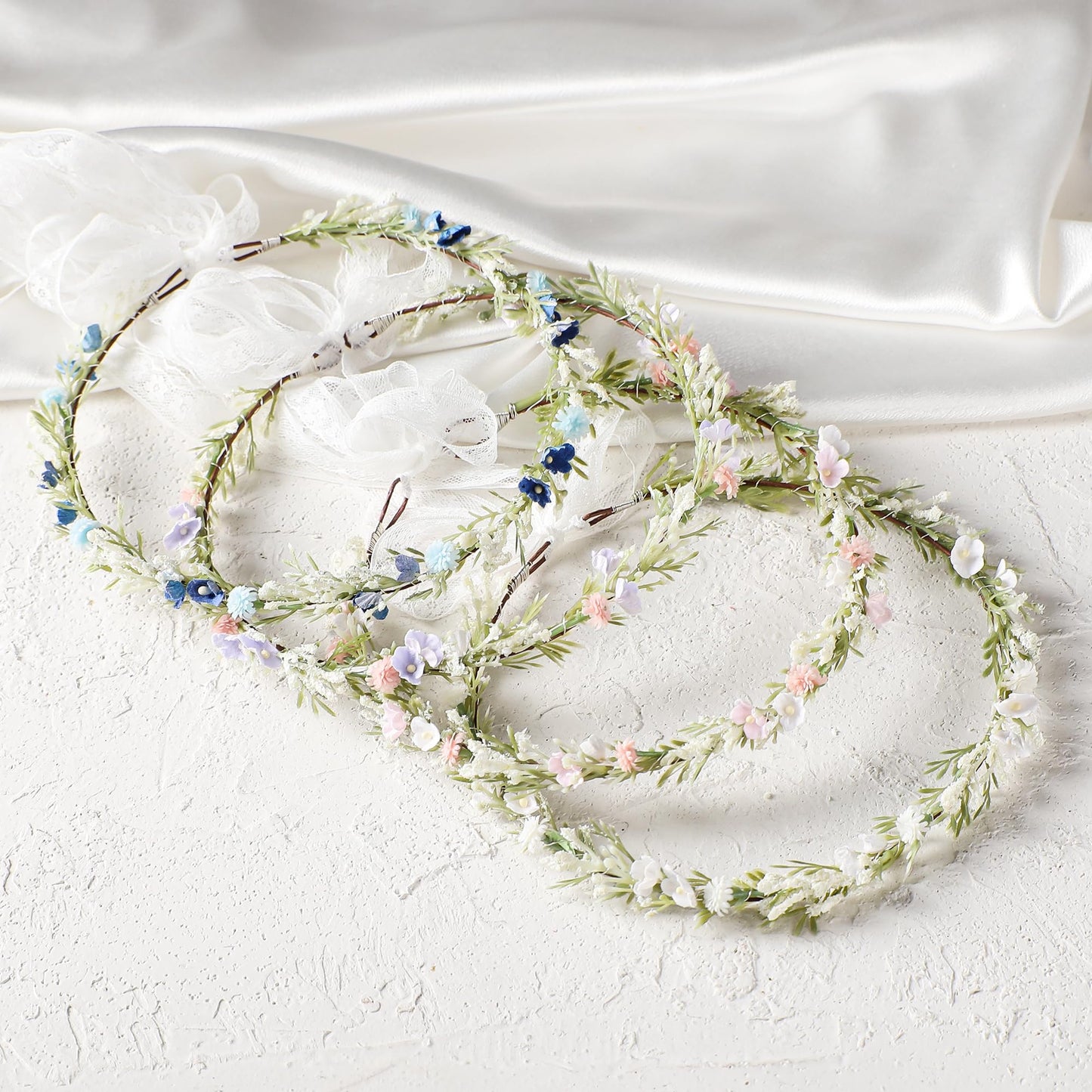 KorViSHOW Pink Flower Crown Headband, Artificial Fairy Floral Headpiece, Renaissance Hair Accessory for Women Girls Maternity Birthday Bridal Wedding Renfaire Festival Cosplay Party Hairband