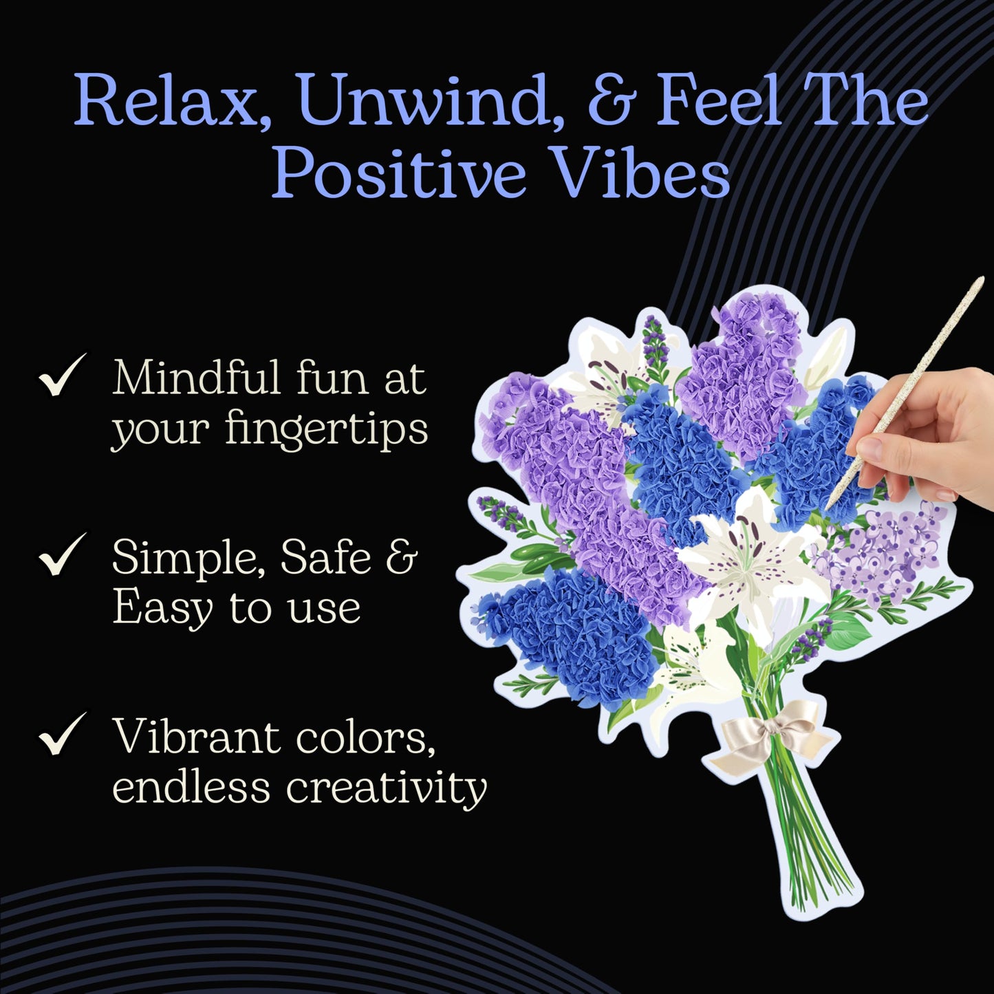 Unwynd Poke Art Lavender Flower Bouquet | Mess-Free Arts and Crafts for Adults | Teen Craft Kits | Flowers Gift | Gifts for Women Basket Making