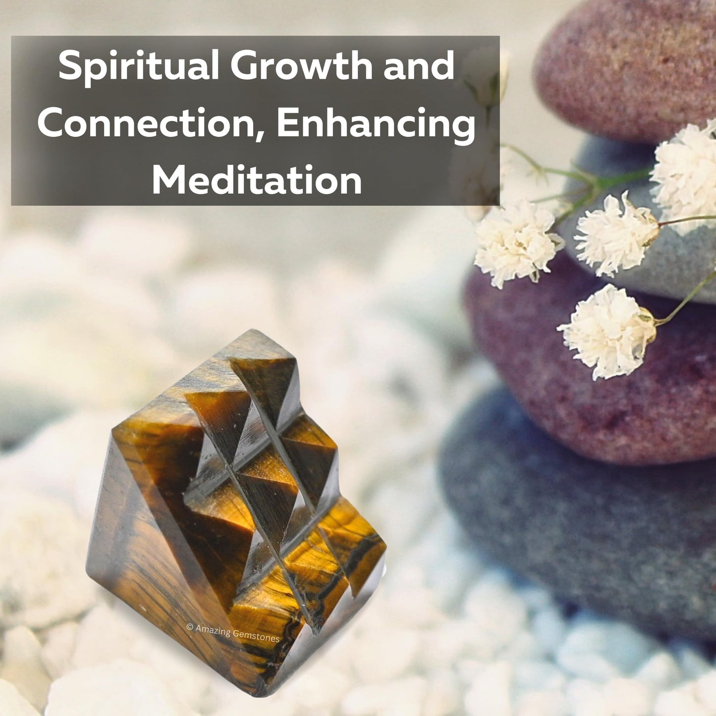 Amazing Gemstone Tiger Eye Crystal Pyramid with 9 Pyramid Plate Bottom - 1" Mini Pyramid Figurine of Natural Stone Pyramid for Meditation, Reiki, Chakra Balancing Vastu Pooja and Crystal Grids