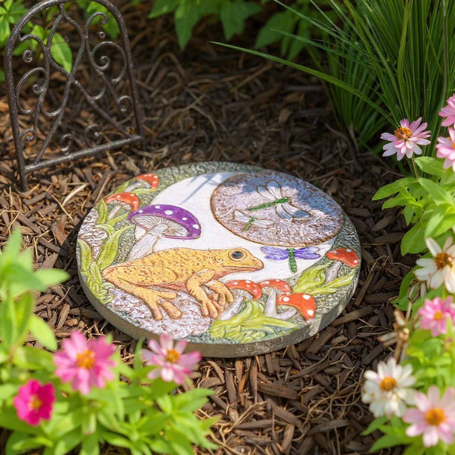 Hapjoy Stepping Stones Outdoor for Garden Moon Frog Mushroom Butterfly Decorative Stepping Stones Walkway Round Stone Garden Decor for Pathway Lawn (Yellow)