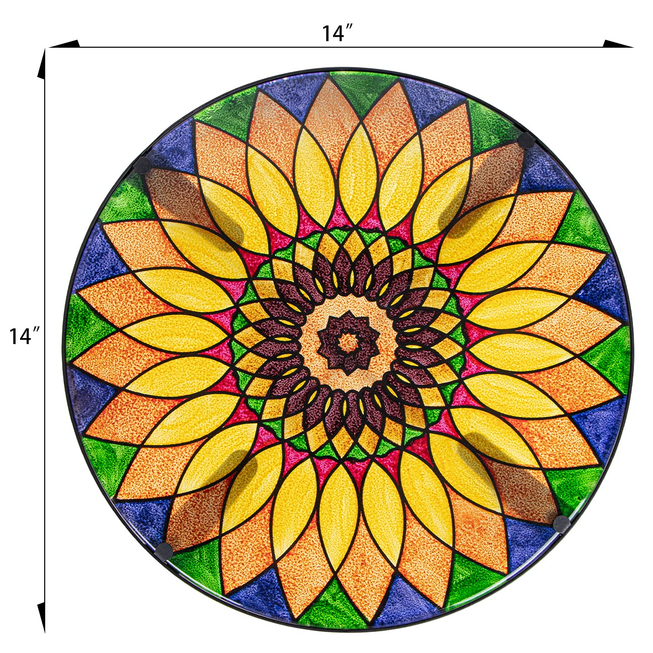 VCUTEKA Sunflower Outdoor Side Table, Mosaic Design, Small Glass Top, Round, Patio Side Table, Balcony Coffee Table, Indoor, 14 inches, Yellow